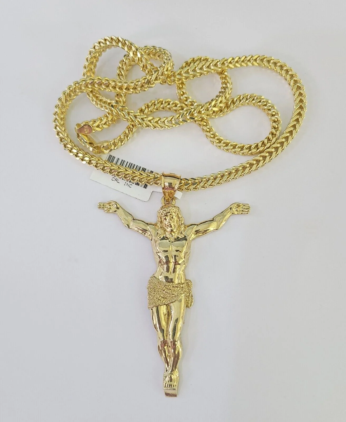 10K Franco Chain Jesus Pendant Charm Necklace 20"-28" 4mm Gold SET Yellow - Image 5
