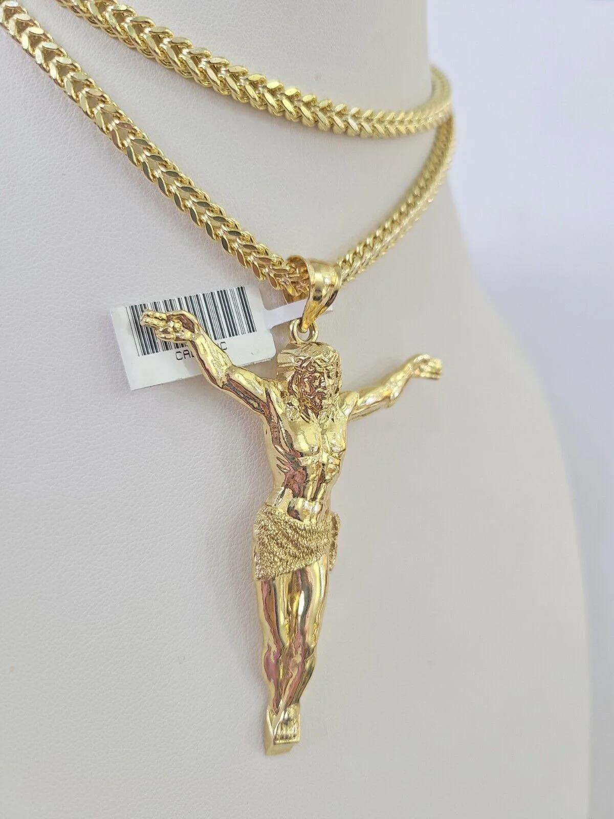 10K Franco Chain Jesus Pendant Charm Necklace 20"-28" 4mm Gold SET Yellow - Image 6