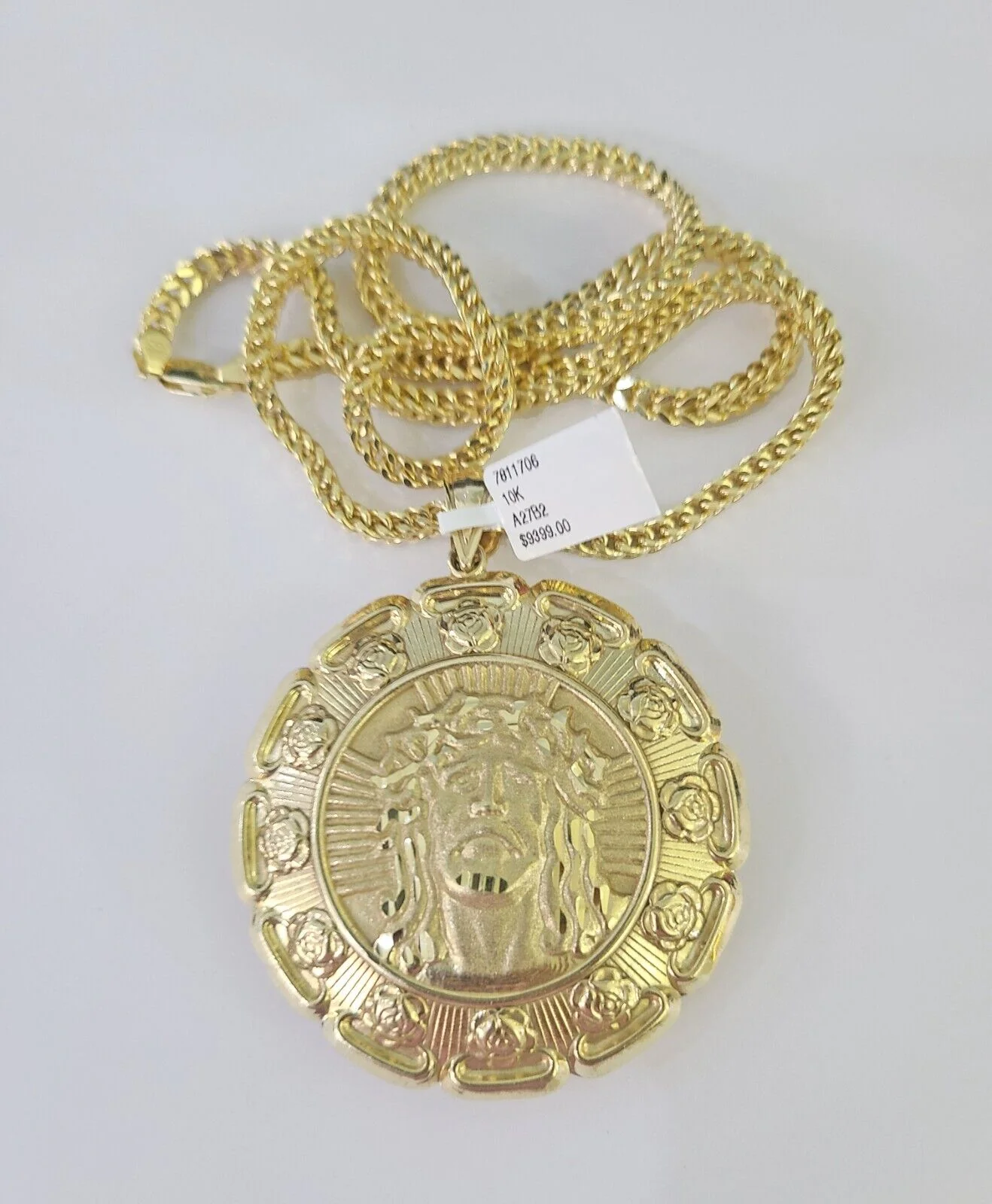 10K Franco Chain Jesus Virgin Mary Pendant Charm Necklace 20"-28" 4mm Gold SET - Image 4