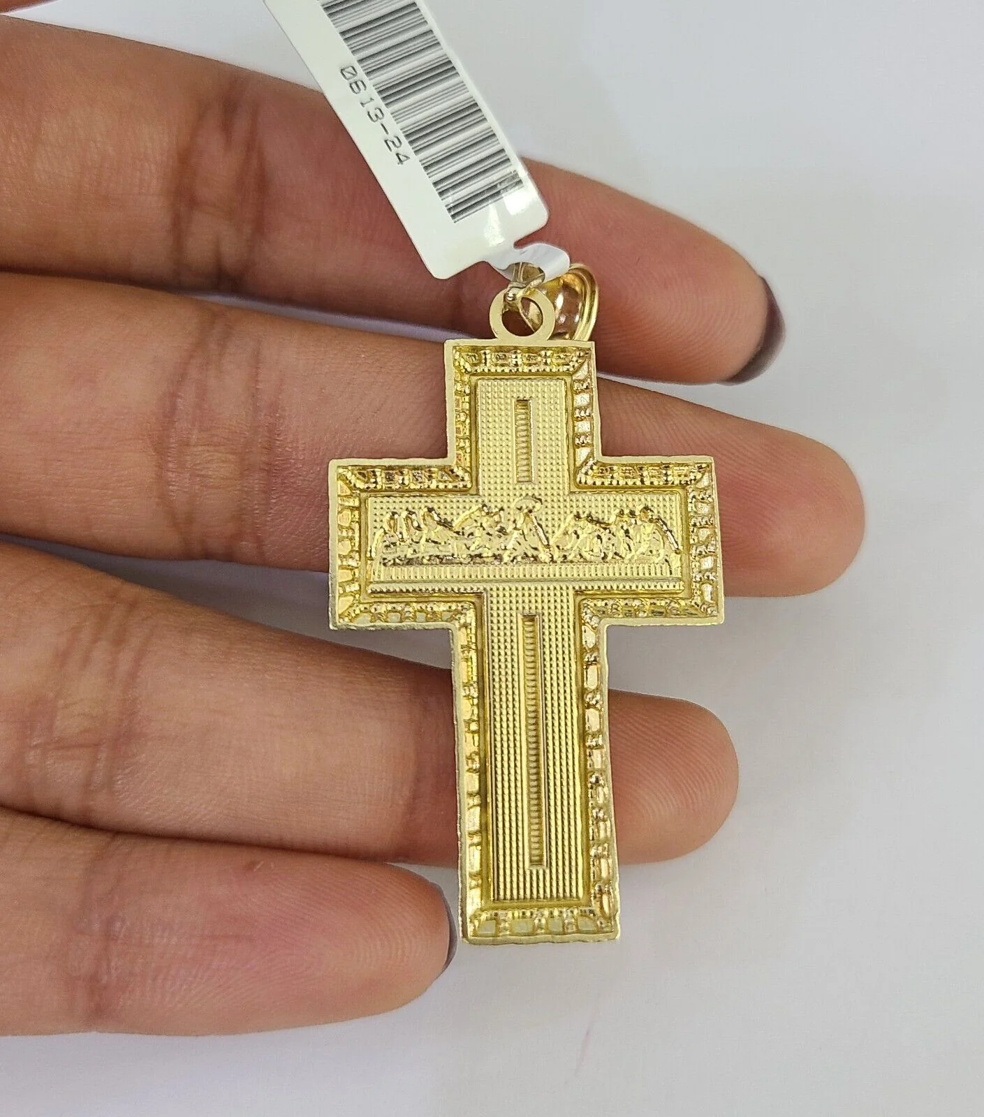 10K Franco Chain Last Supper Cross Pendant Charm Necklace 20"-26" 3mm Gold SET - Image 6