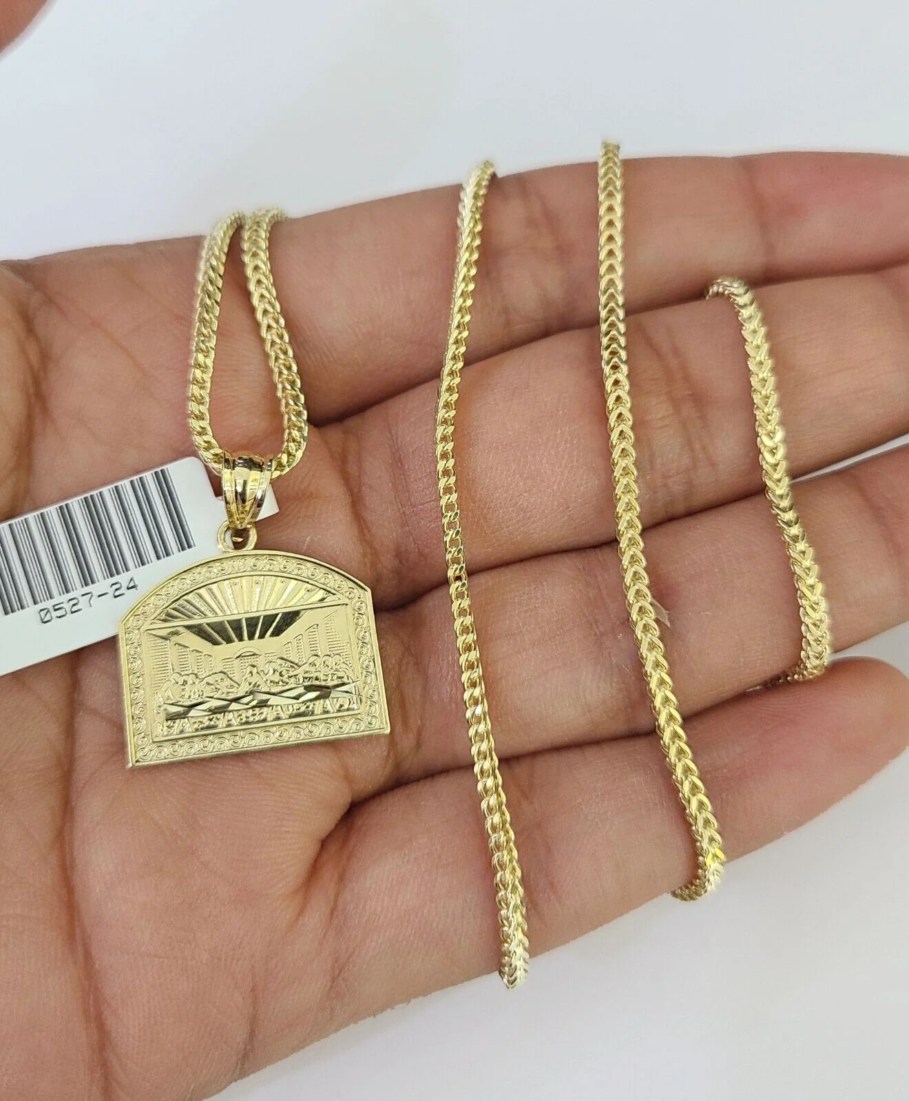 10K Franco Chain Last Supper Pendant Charm Necklace 16"-24" 2mm Gold SET Yellow - Image 3