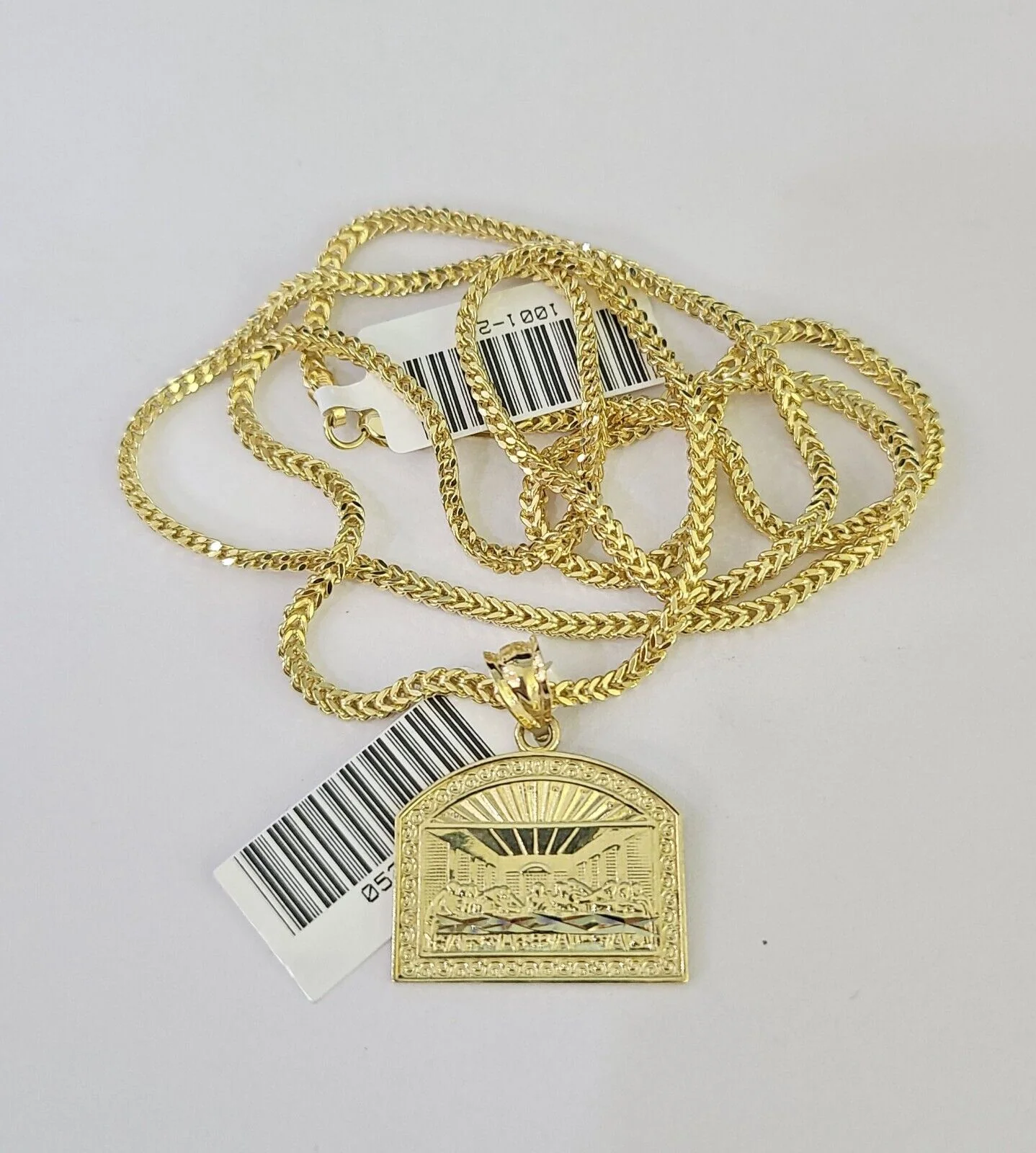 10K Franco Chain Last Supper Pendant Charm Necklace 16"-24" 2mm Gold SET Yellow - Image 4