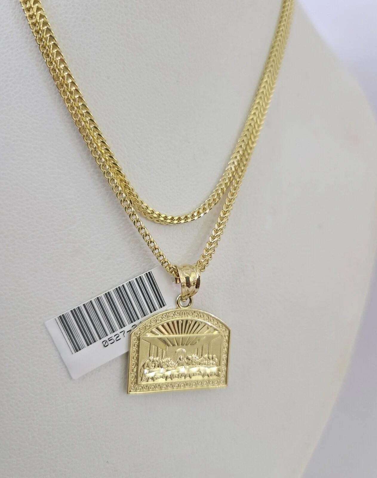 10K Franco Chain Last Supper Pendant Charm Necklace 16"-24" 2mm Gold SET Yellow - Image 5