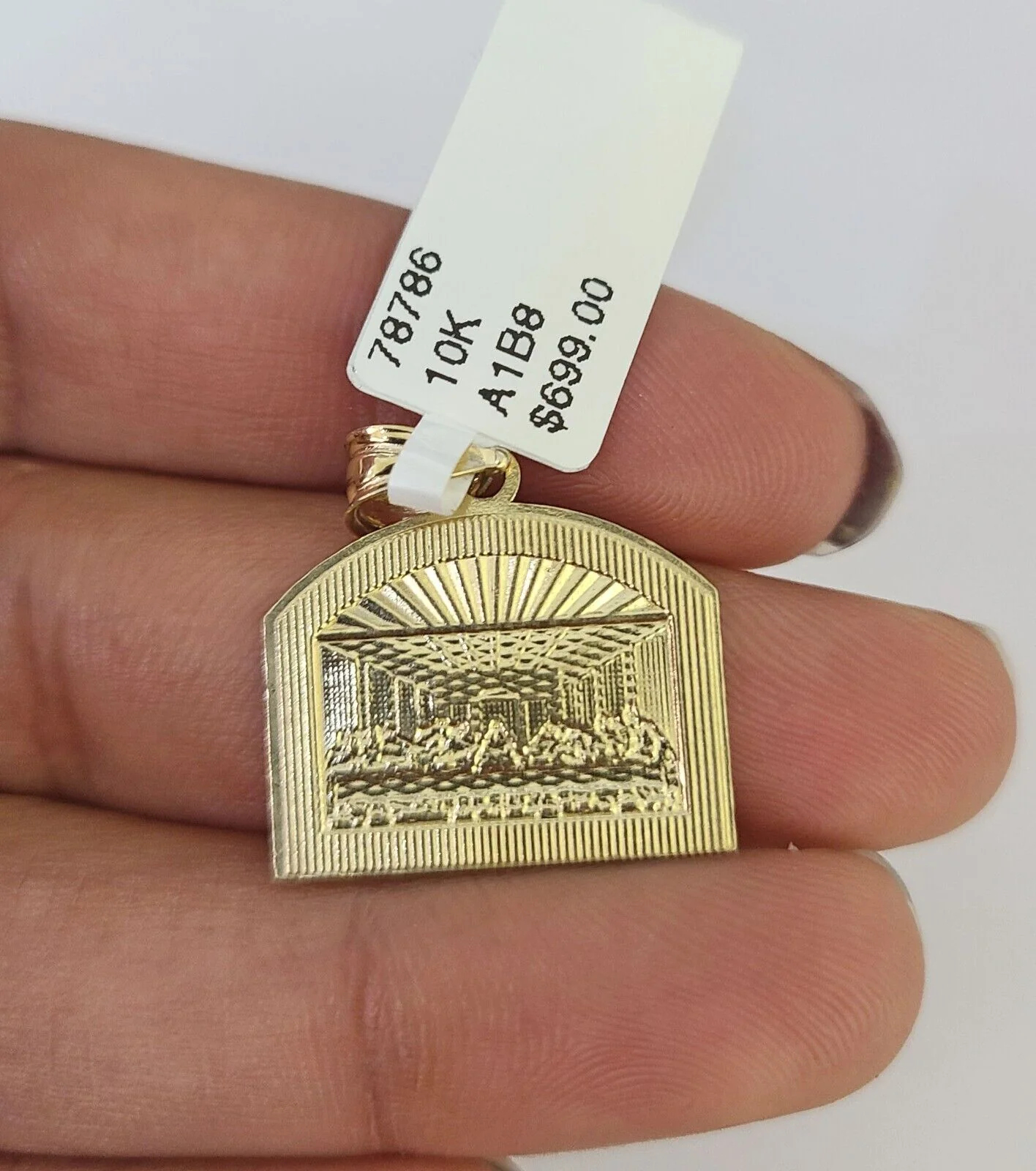 10K Franco Chain Last Supper Pendant Charm Necklace 16"-24" 2mm Gold SET Yellow - Image 7