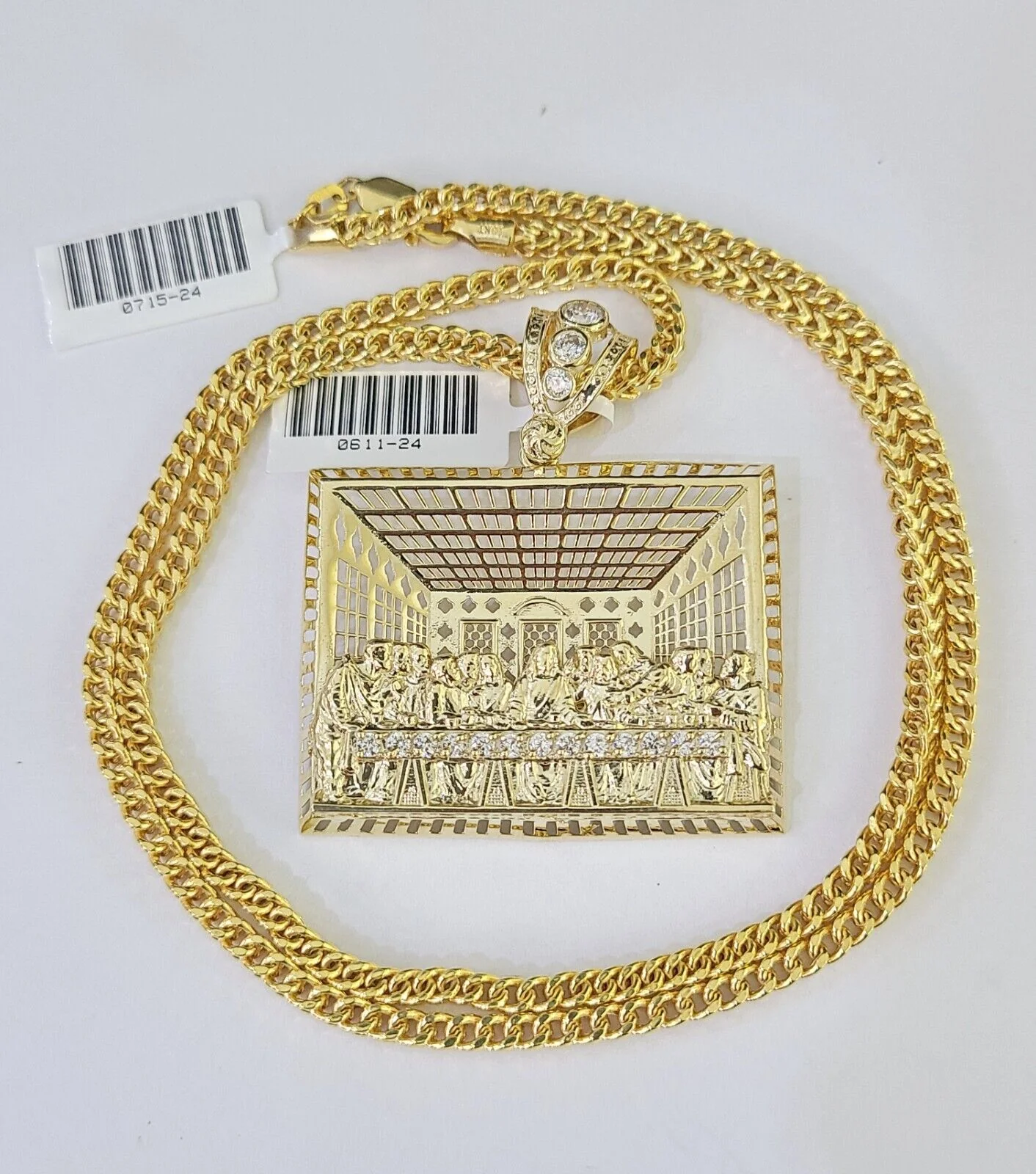 10K Franco Chain Last Supper Pendant Charm Necklace 20"-26" 3mm Gold Yellow - Image 6