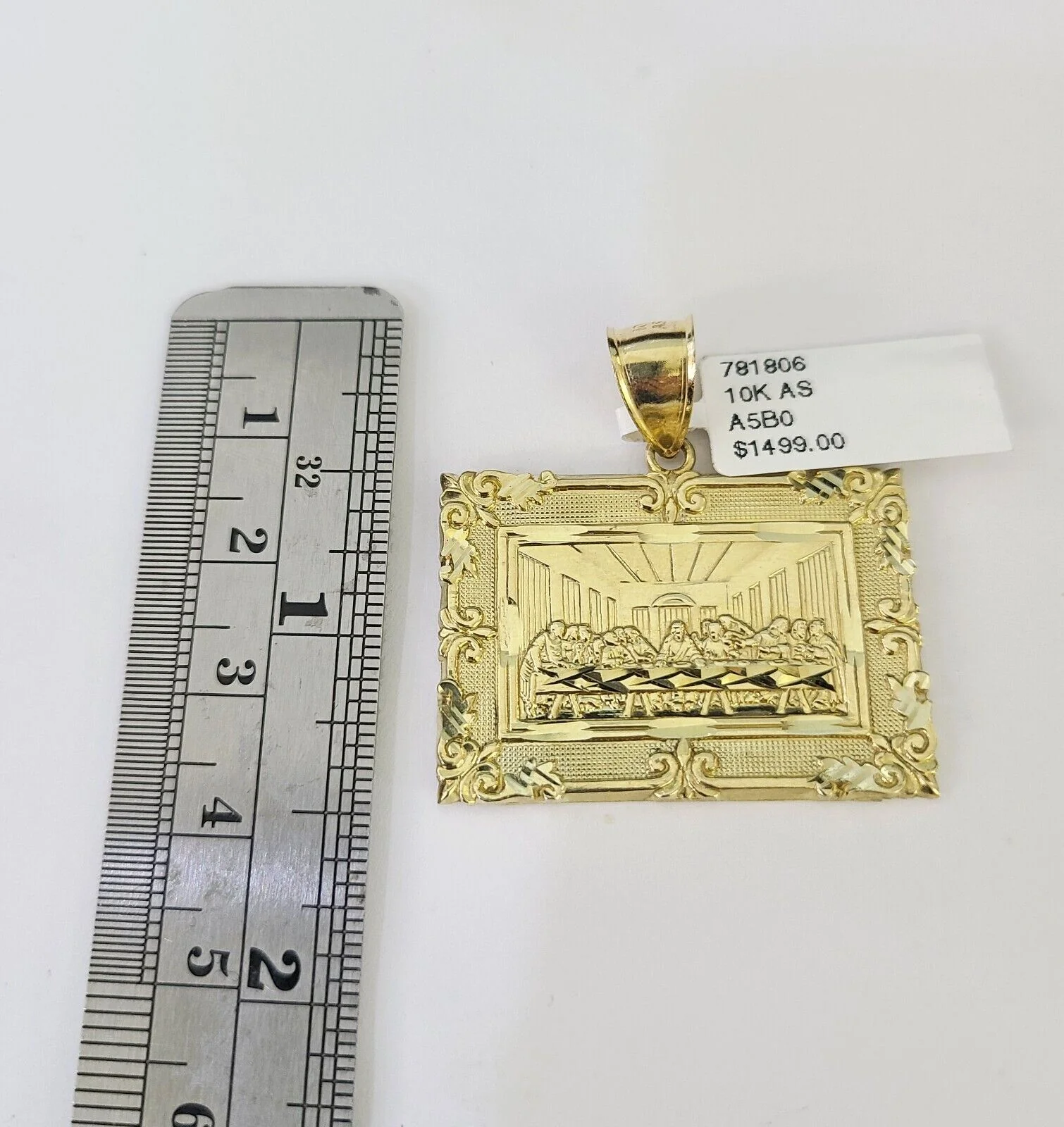 10K Franco Chain Last Supper Pendant Charm Necklace 20"-26" 3mm Yellow Gold SET - Image 2