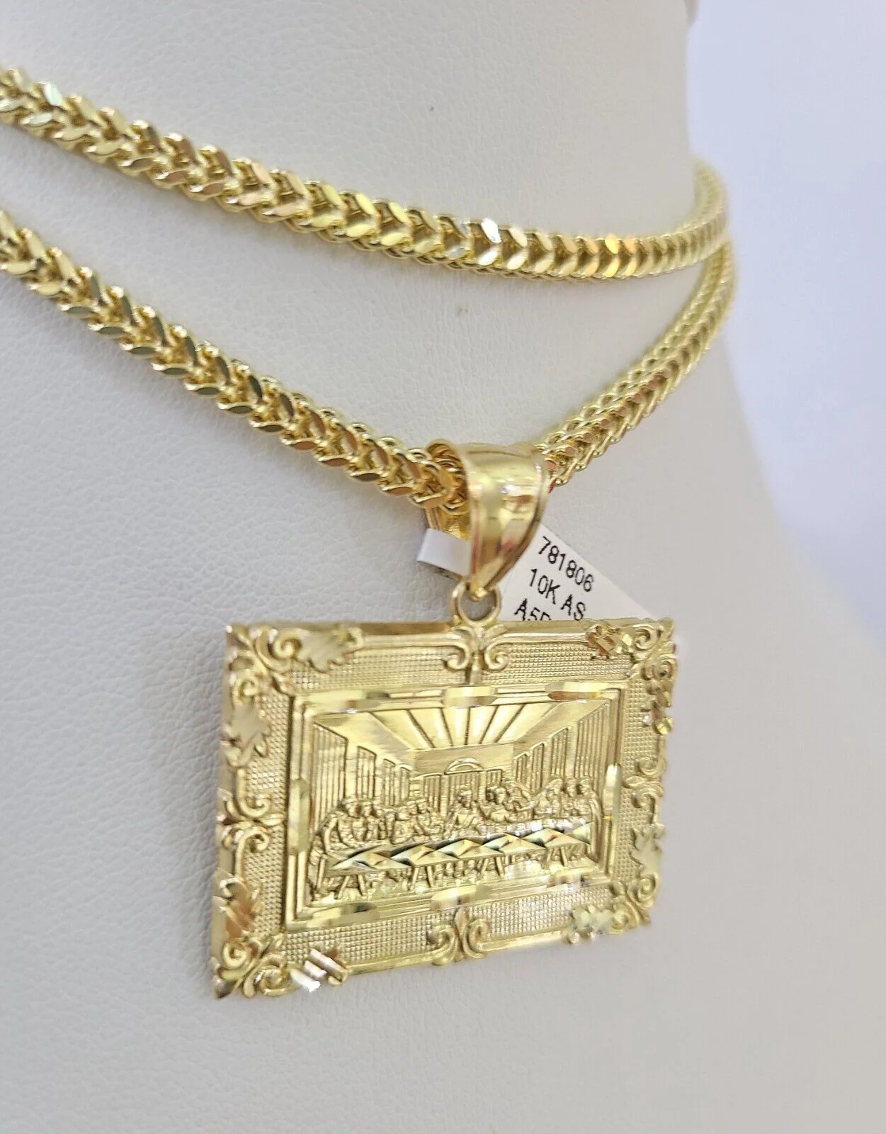 10K Franco Chain Last Supper Pendant Charm Necklace 20"-26" 3mm Yellow Gold SET - Image 6