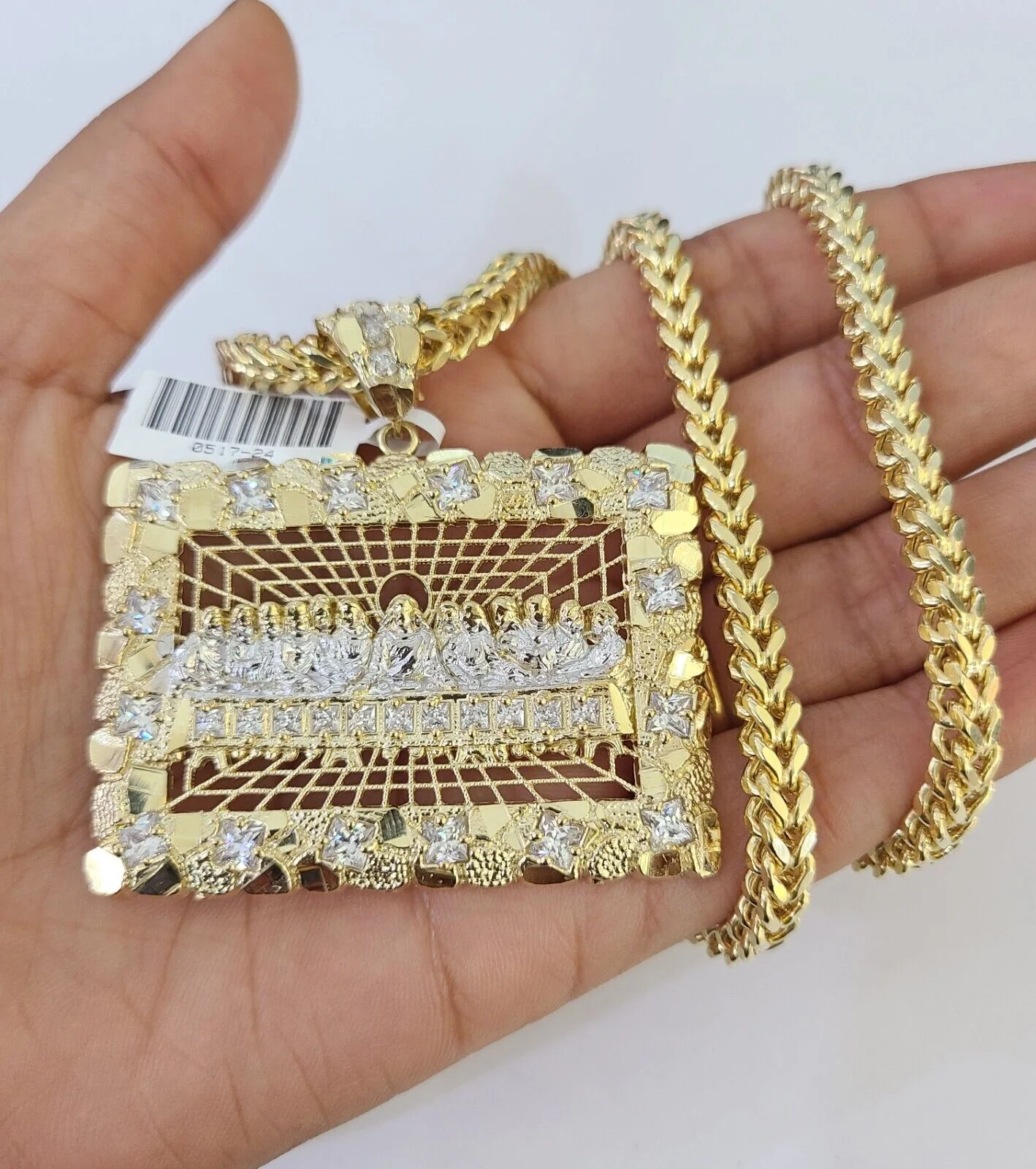 10K Franco Chain Last Supper Pendant Charm Necklace 20"-26" 5mm Gold SET Yellow - Image 4