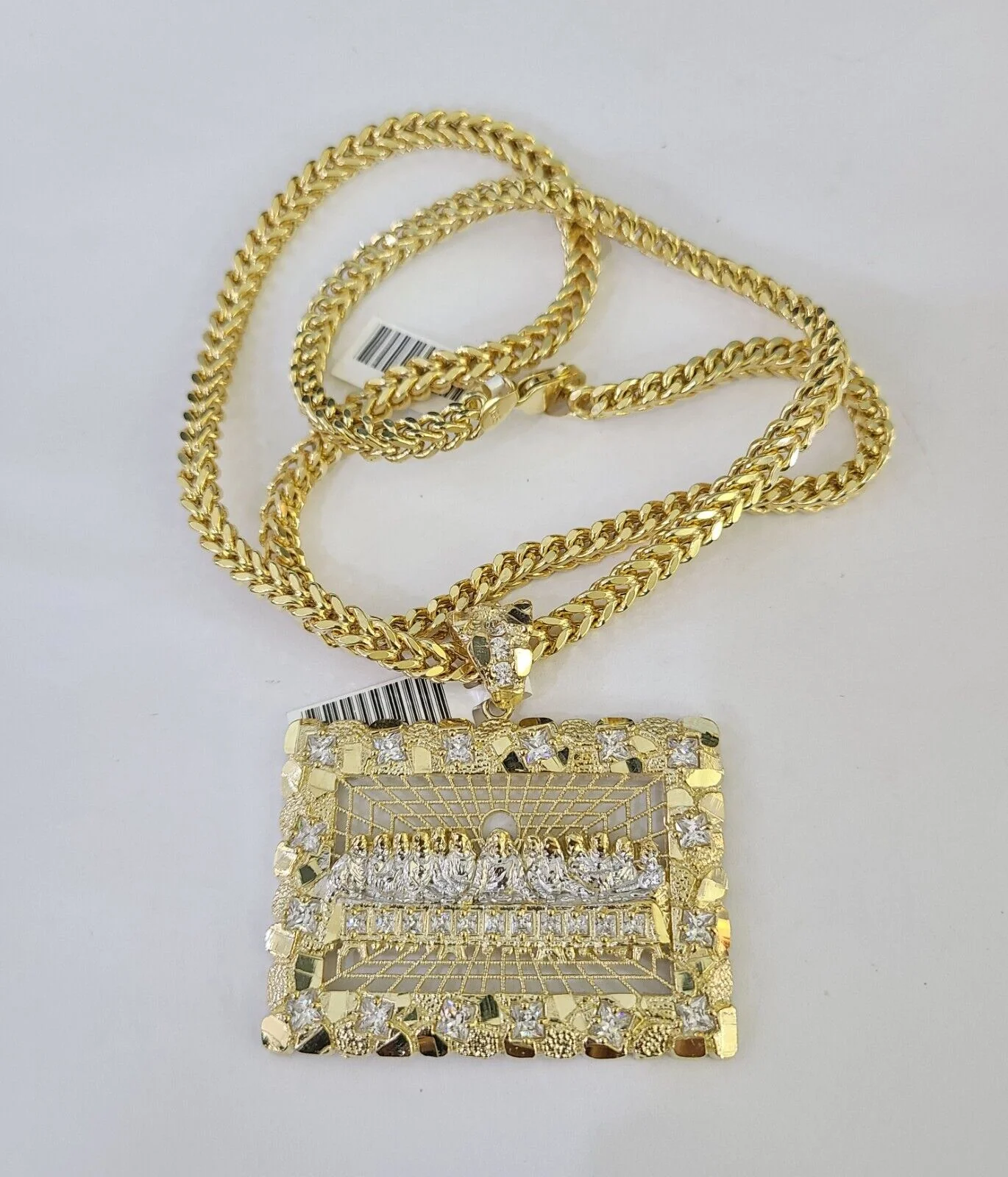 10K Franco Chain Last Supper Pendant Charm Necklace 20"-26" 5mm Gold SET Yellow - Image 5