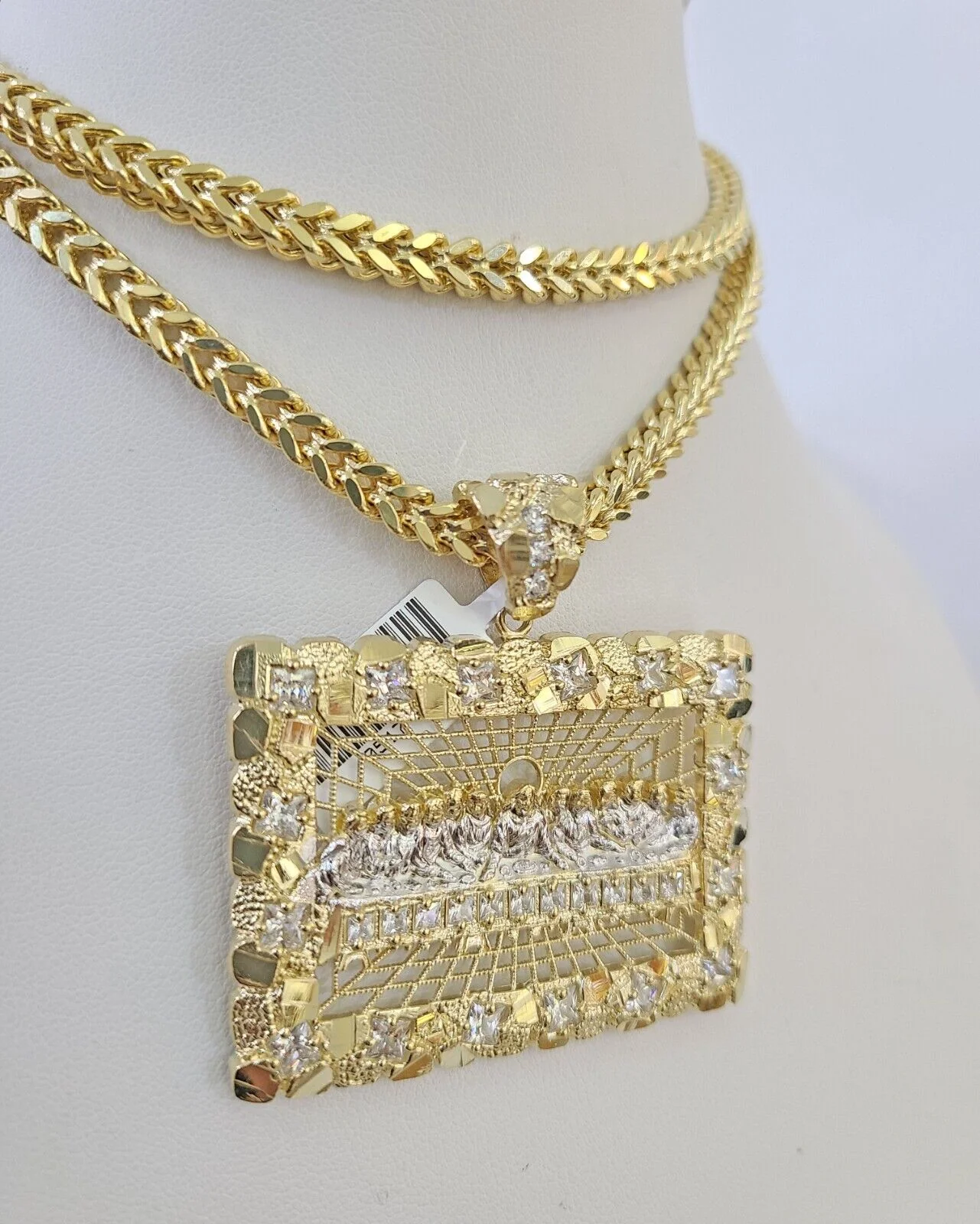 10K Franco Chain Last Supper Pendant Charm Necklace 20"-26" 5mm Gold SET Yellow - Image 6