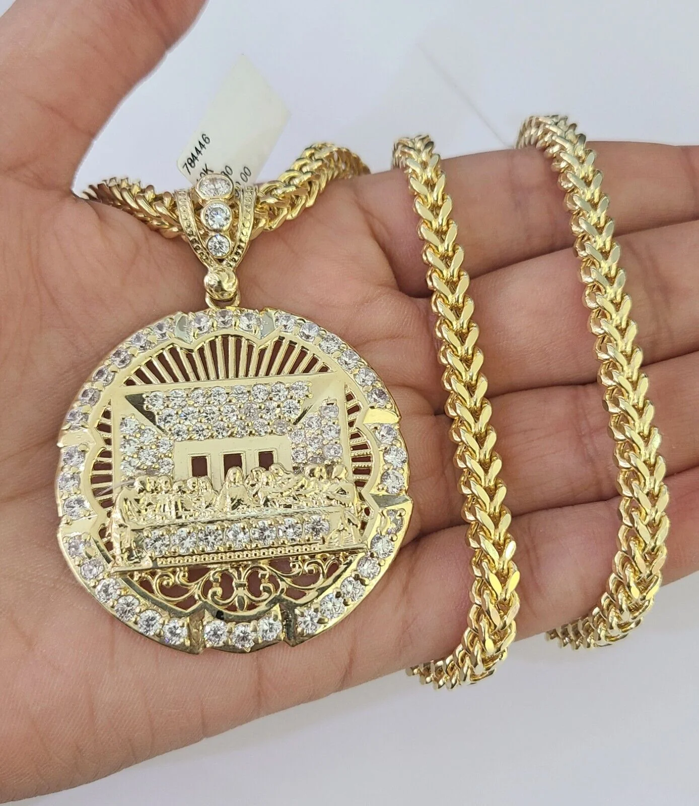 10K Franco Chain Last Supper Pendant Charm Necklace 20"-26" 5mm Gold SET Yellow - Image 4