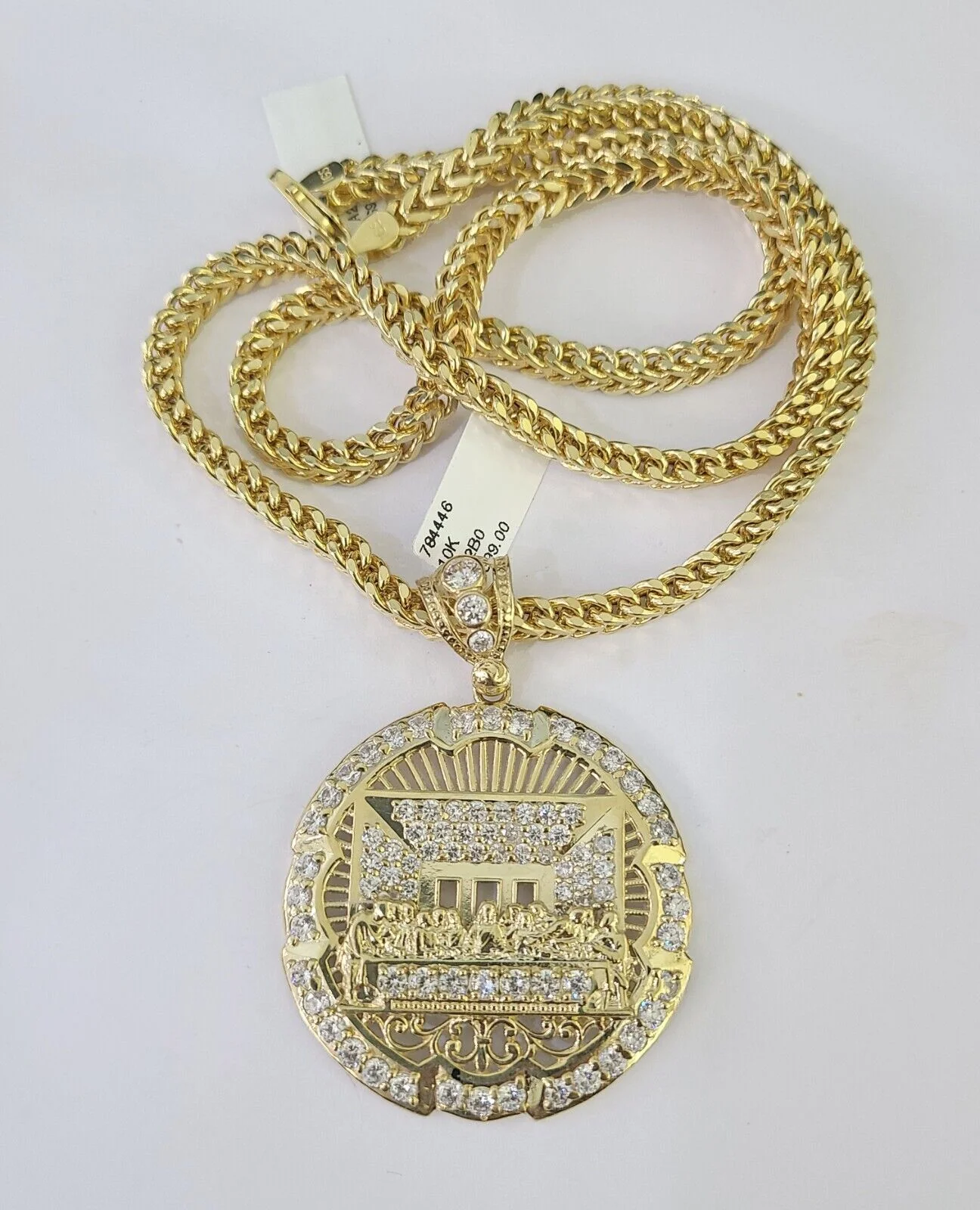 10K Franco Chain Last Supper Pendant Charm Necklace 20"-26" 5mm Gold SET Yellow - Image 5