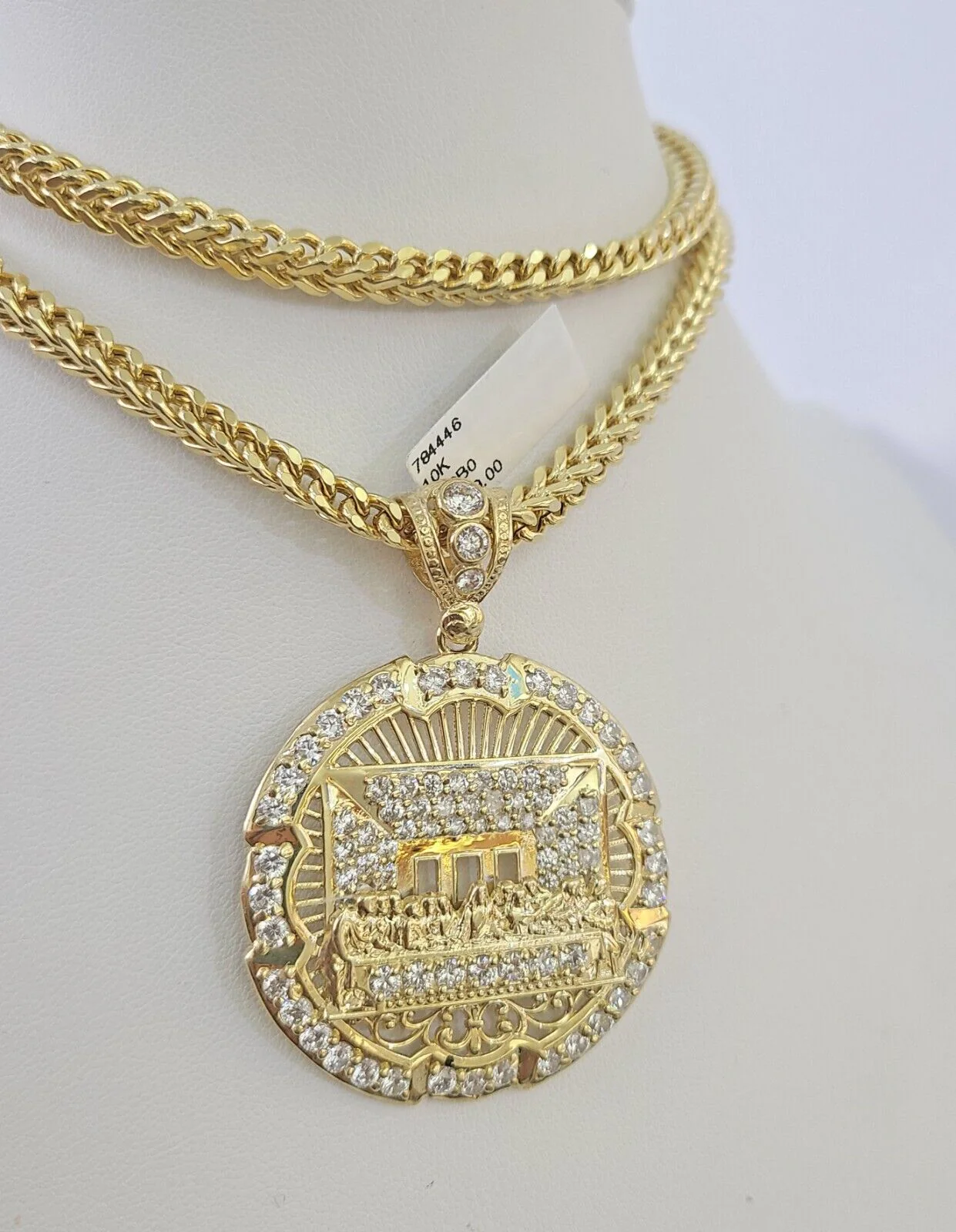10K Franco Chain Last Supper Pendant Charm Necklace 20"-26" 5mm Gold SET Yellow - Image 6