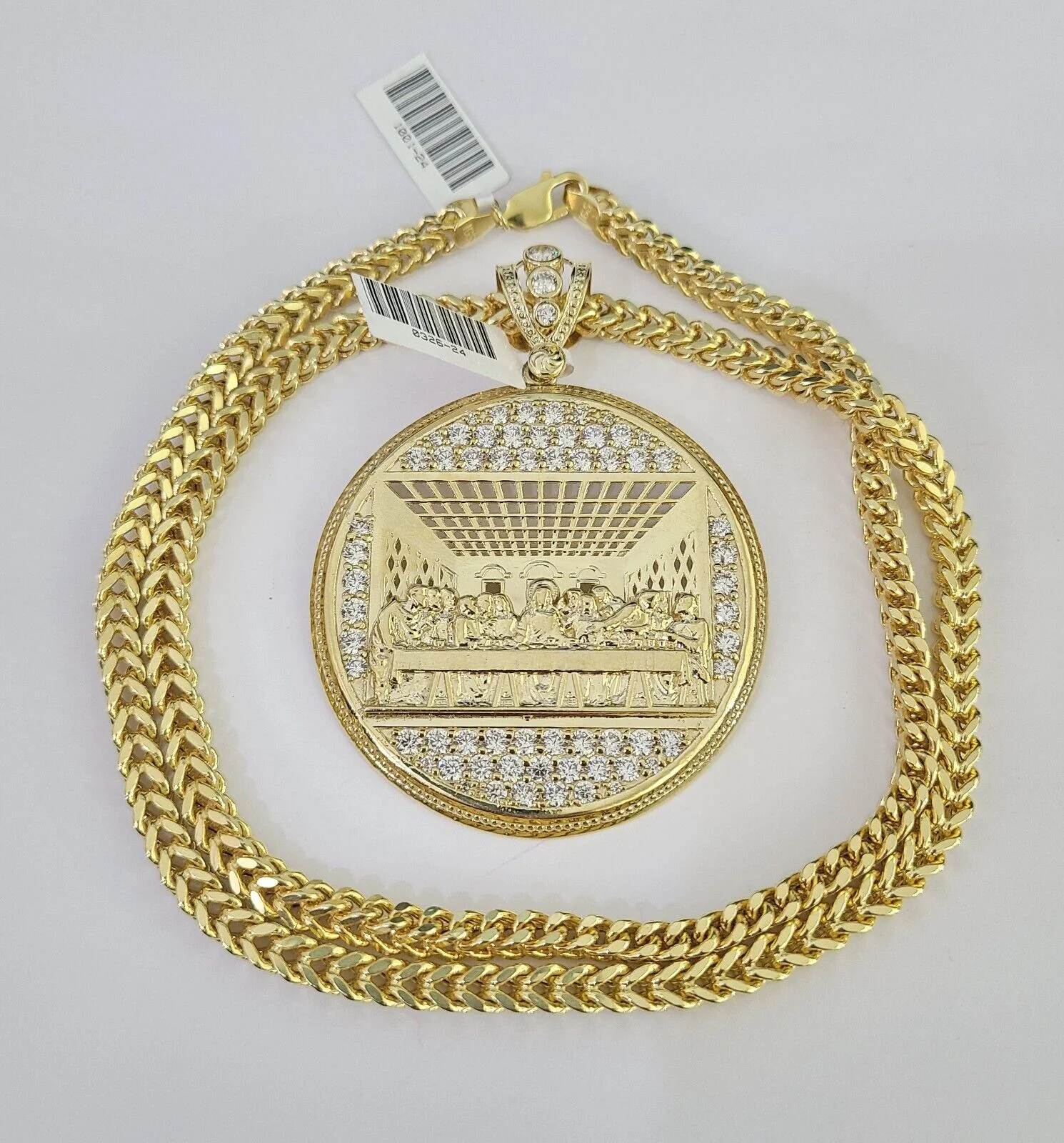 10K Franco Chain Last Supper Pendant Charm Necklace 20"-26" 5mm Gold SET Yellow - Image 3