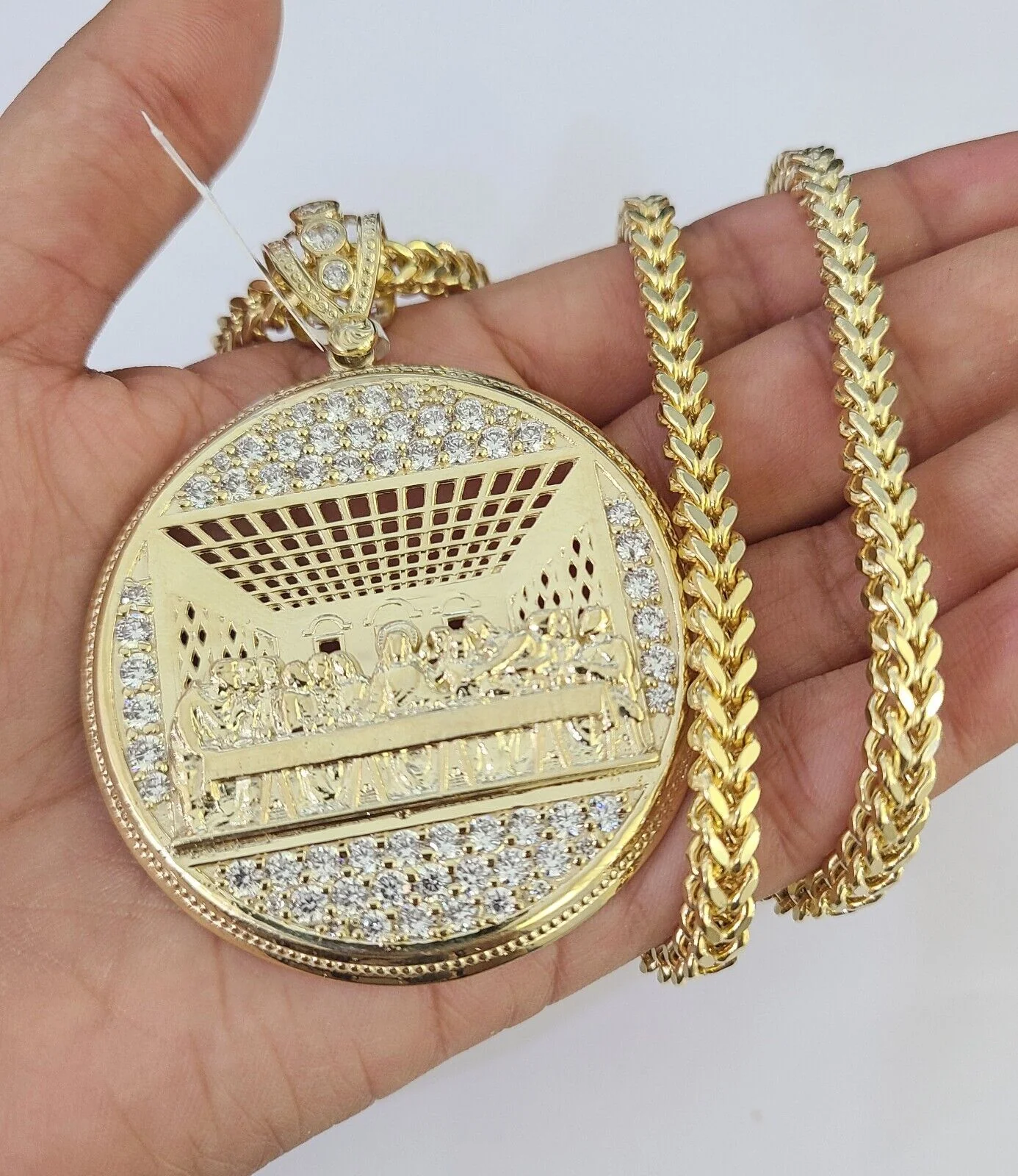 10K Franco Chain Last Supper Pendant Charm Necklace 20"-26" 5mm Gold SET Yellow - Image 4