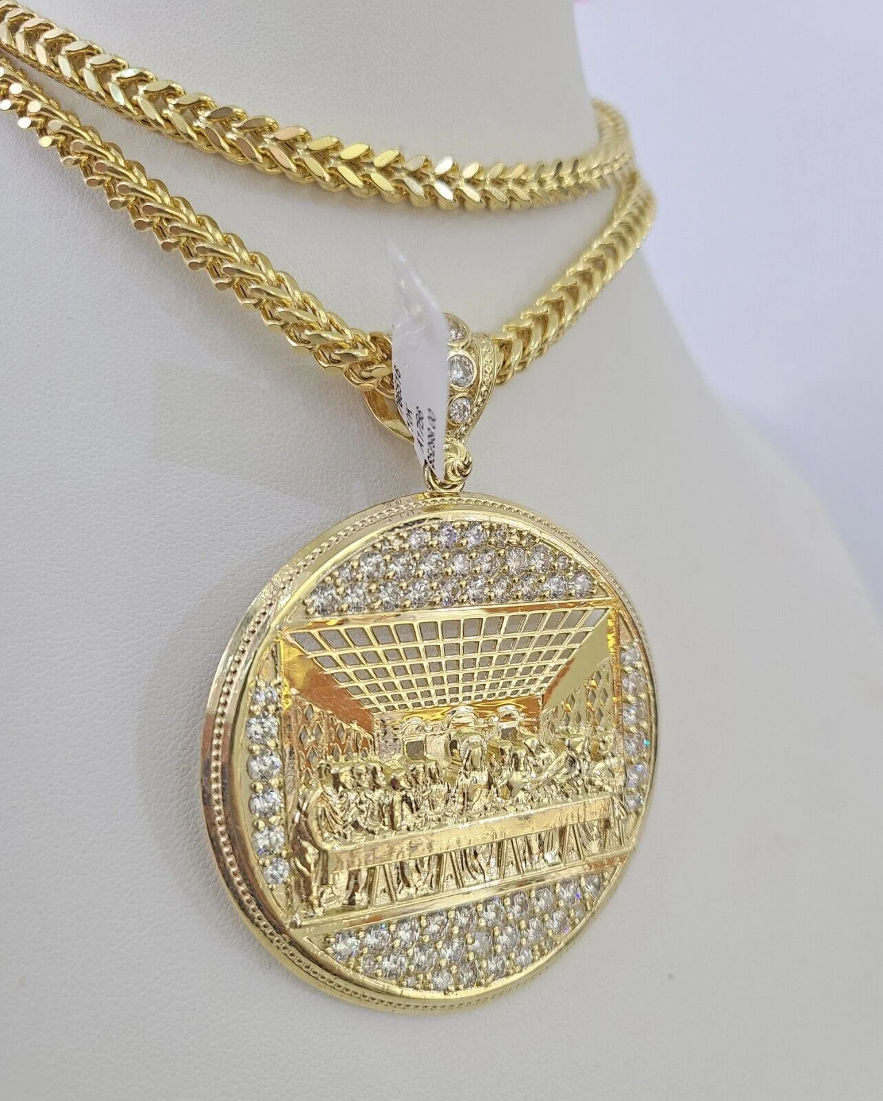 10K Franco Chain Last Supper Pendant Charm Necklace 20"-26" 5mm Gold SET Yellow - Image 6