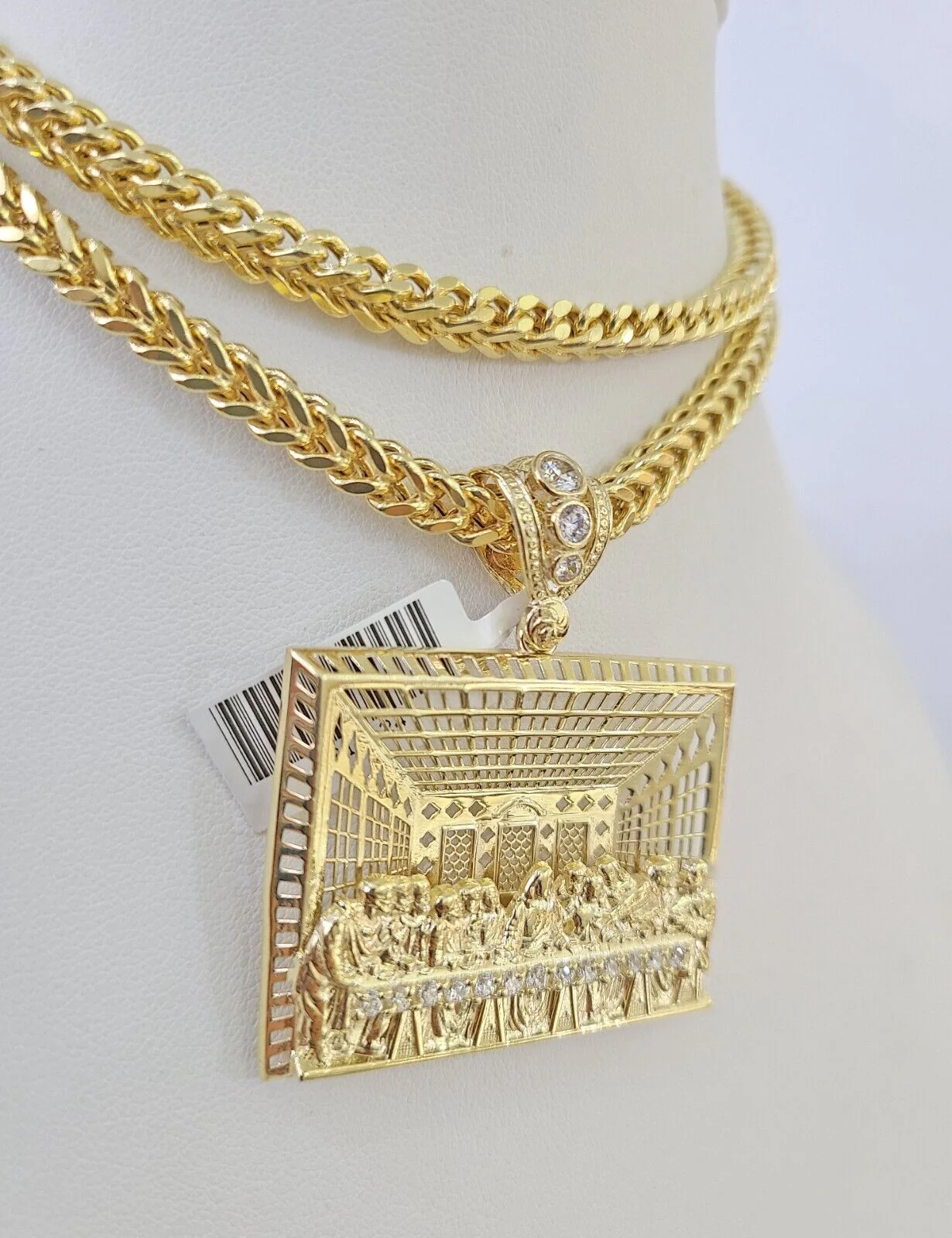 10K Franco Chain Last Supper Pendant Charm Necklace 20"-26" 5mm Gold SET Yellow - Image 6