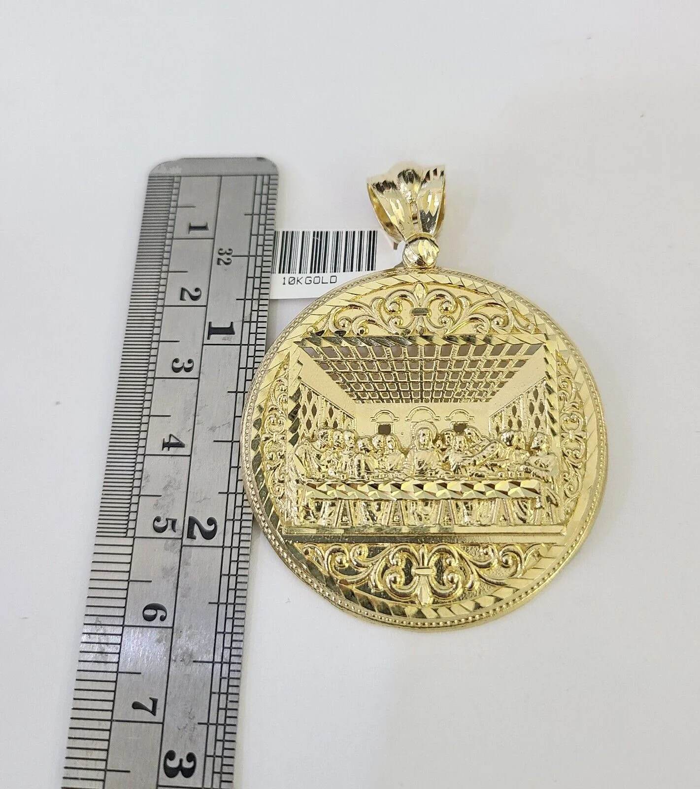 10K Franco Chain Last Supper Pendant Charm Necklace 20"-26" 5mm Yellow Gold SET - Image 2