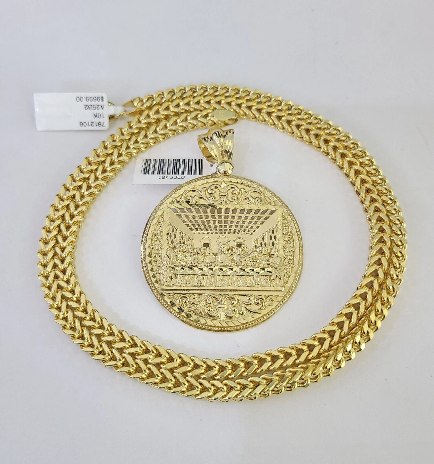 10K Franco Chain Last Supper Pendant Charm Necklace 20"-26" 5mm Yellow Gold SET - Image 3