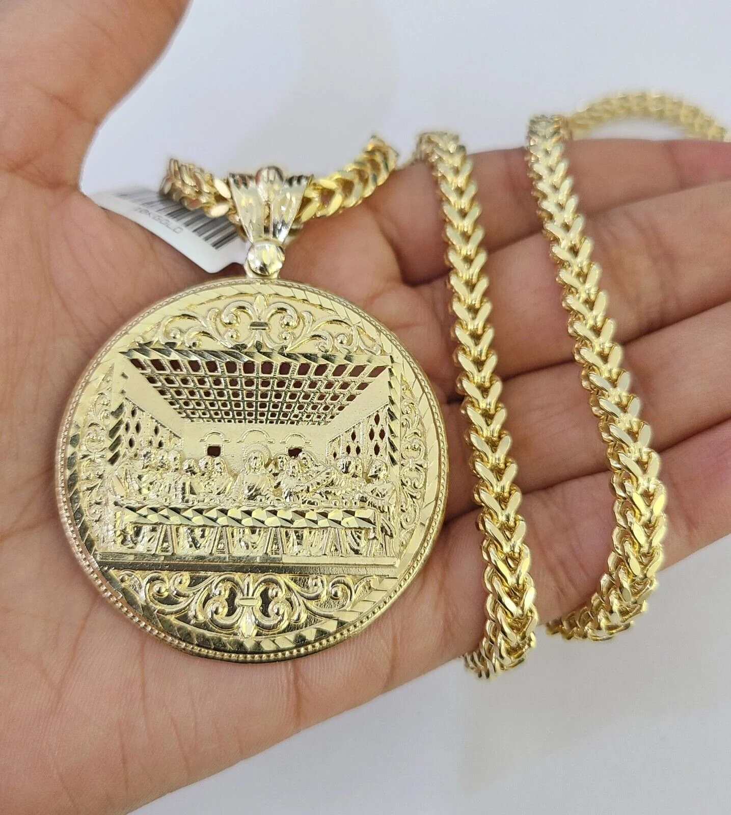 10K Franco Chain Last Supper Pendant Charm Necklace 20"-26" 5mm Yellow Gold SET - Image 4