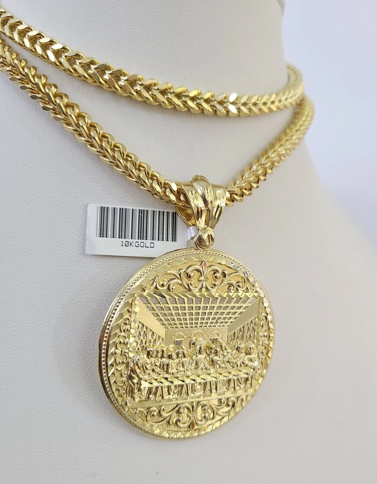 10K Franco Chain Last Supper Pendant Charm Necklace 20"-26" 5mm Yellow Gold SET - Image 6