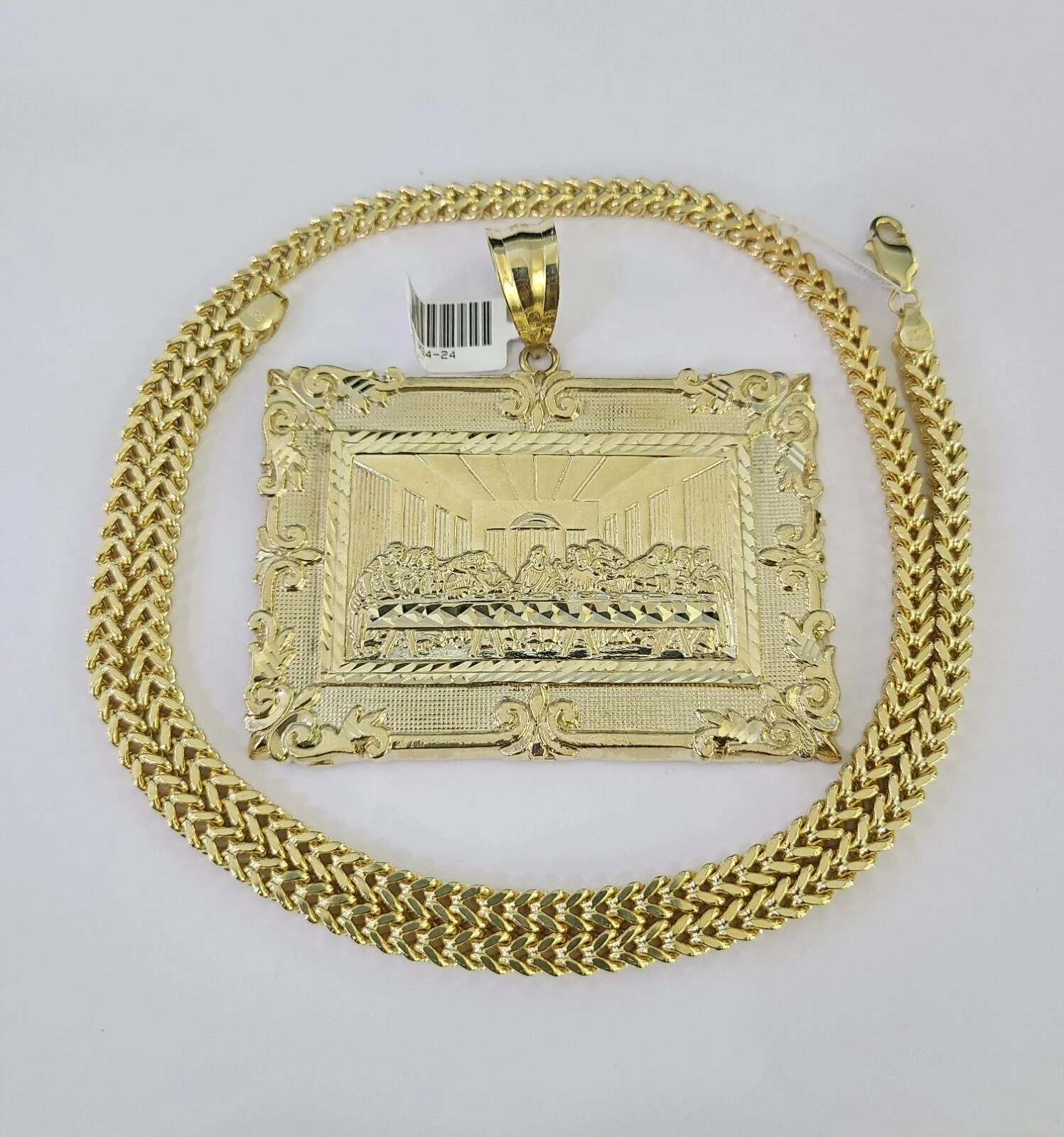 10K Franco Chain Last Supper Pendant Charm Necklace 20"-26" 5mm Yellow Gold SET - Image 3
