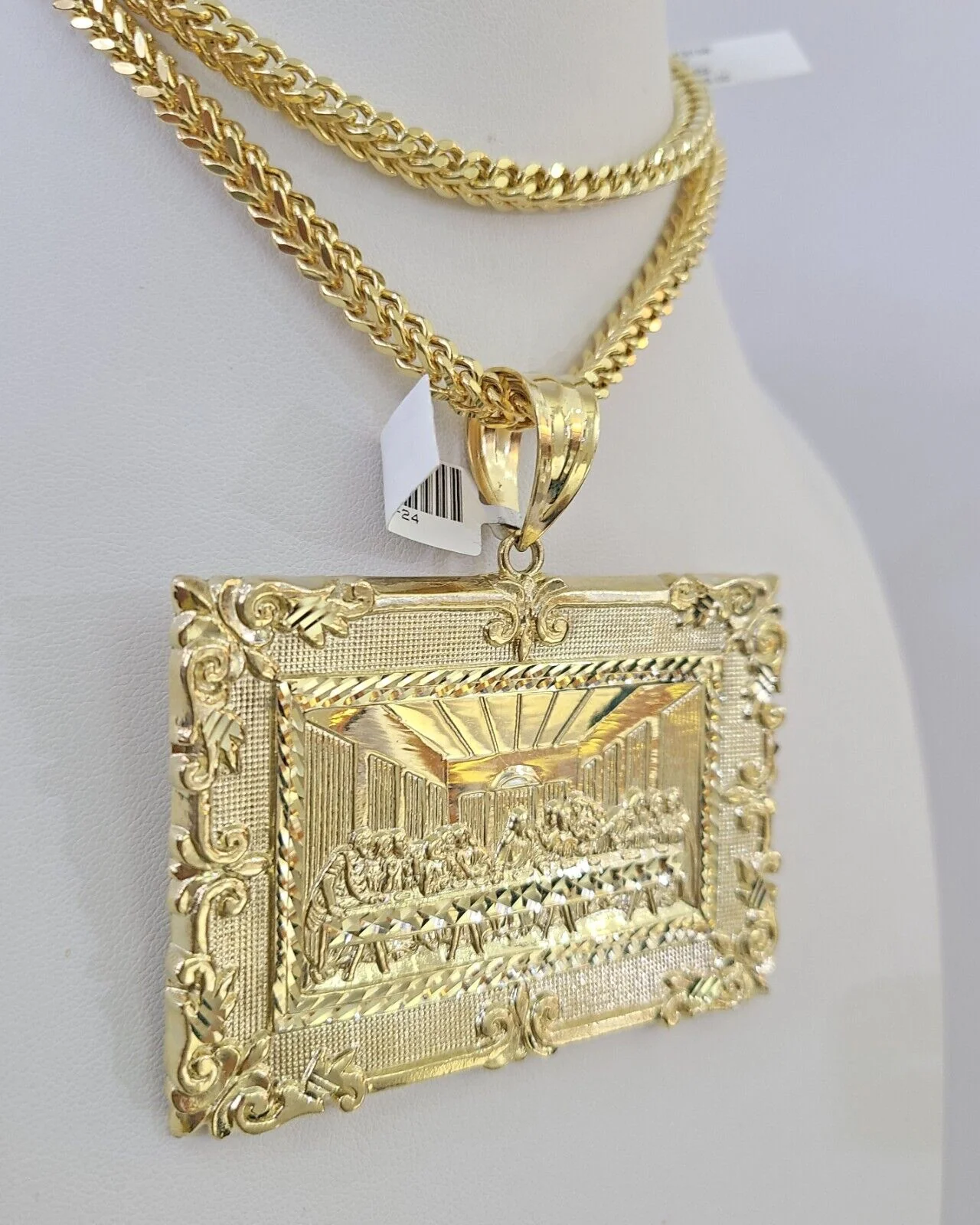 10K Franco Chain Last Supper Pendant Charm Necklace 20"-26" 5mm Yellow Gold SET - Image 6