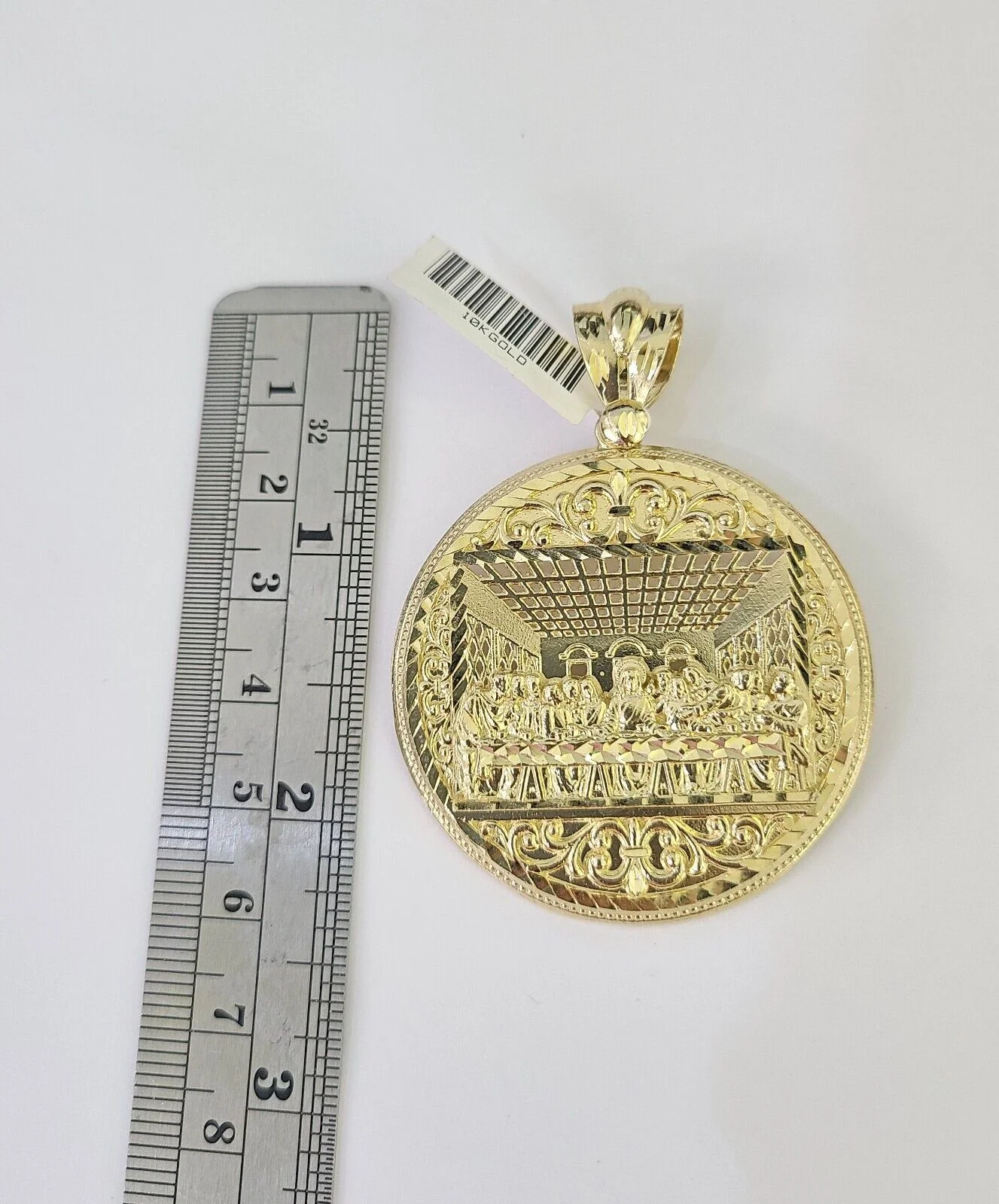 10K Franco Chain Last Supper Pendant Charm Necklace 20"-28" 4mm Yellow Gold SET - Image 2