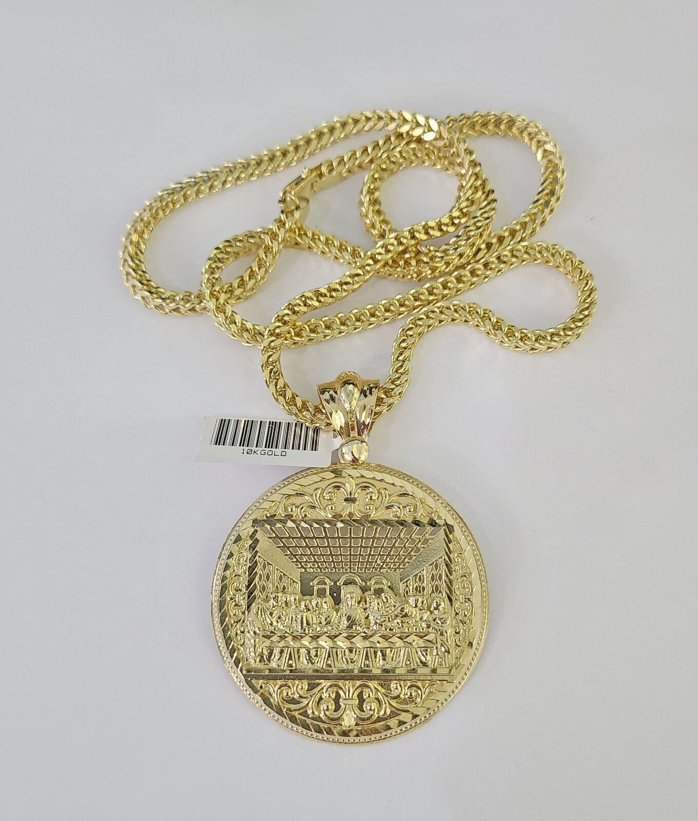 10K Franco Chain Last Supper Pendant Charm Necklace 20"-28" 4mm Yellow Gold SET - Image 5