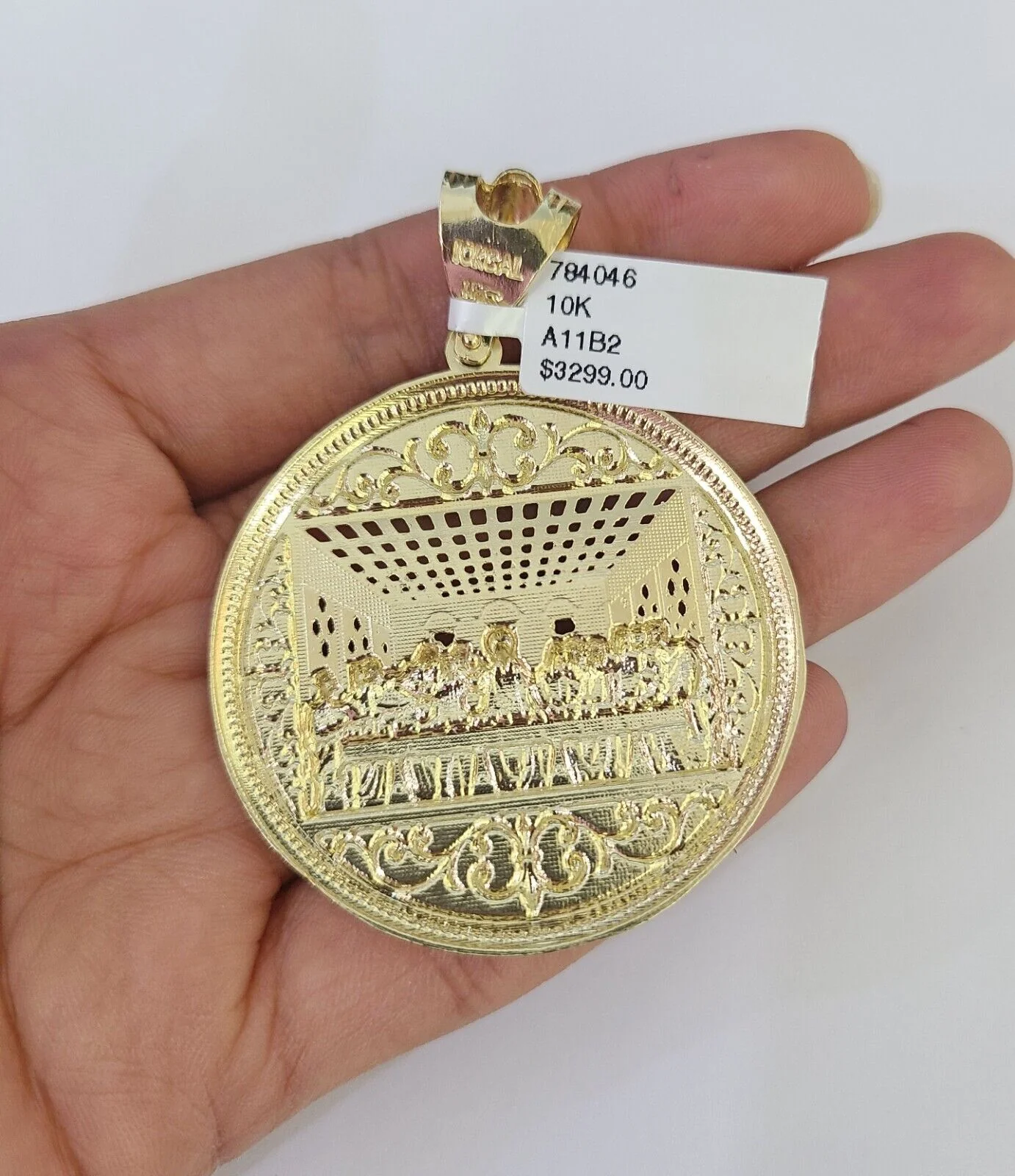 10K Franco Chain Last Supper Pendant Charm Necklace 20"-28" 4mm Yellow Gold SET - Image 7