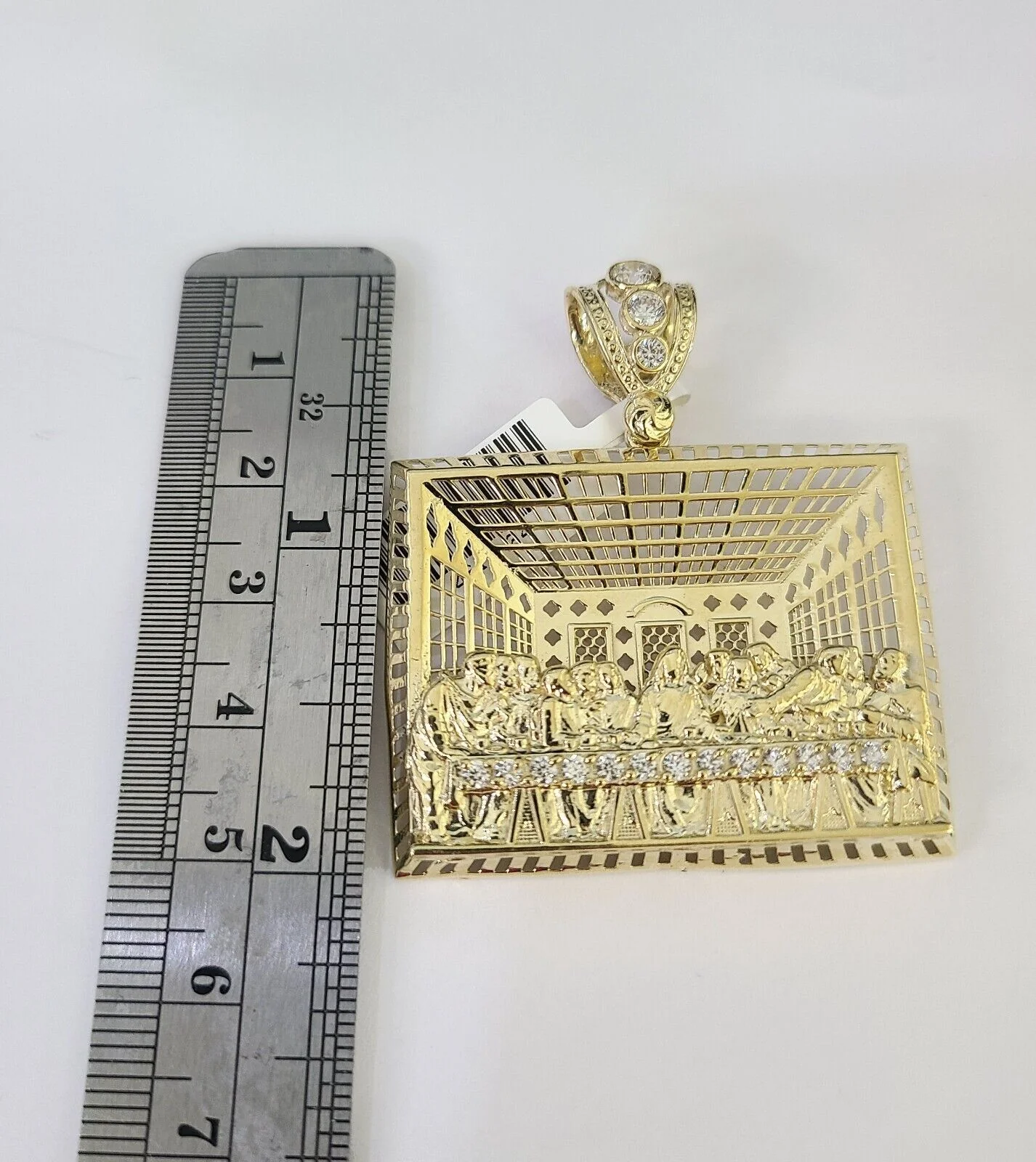 10K Franco Chain Last Supper Pendant Charm Necklace 20"-28" 4mm Yellow Gold SET - Image 2