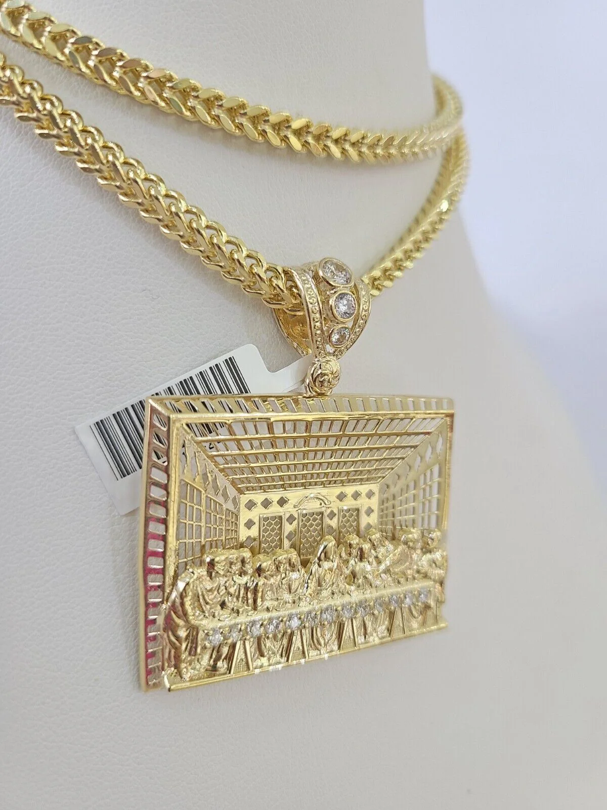 10K Franco Chain Last Supper Pendant Charm Necklace 20"-28" 4mm Yellow Gold SET - Image 6