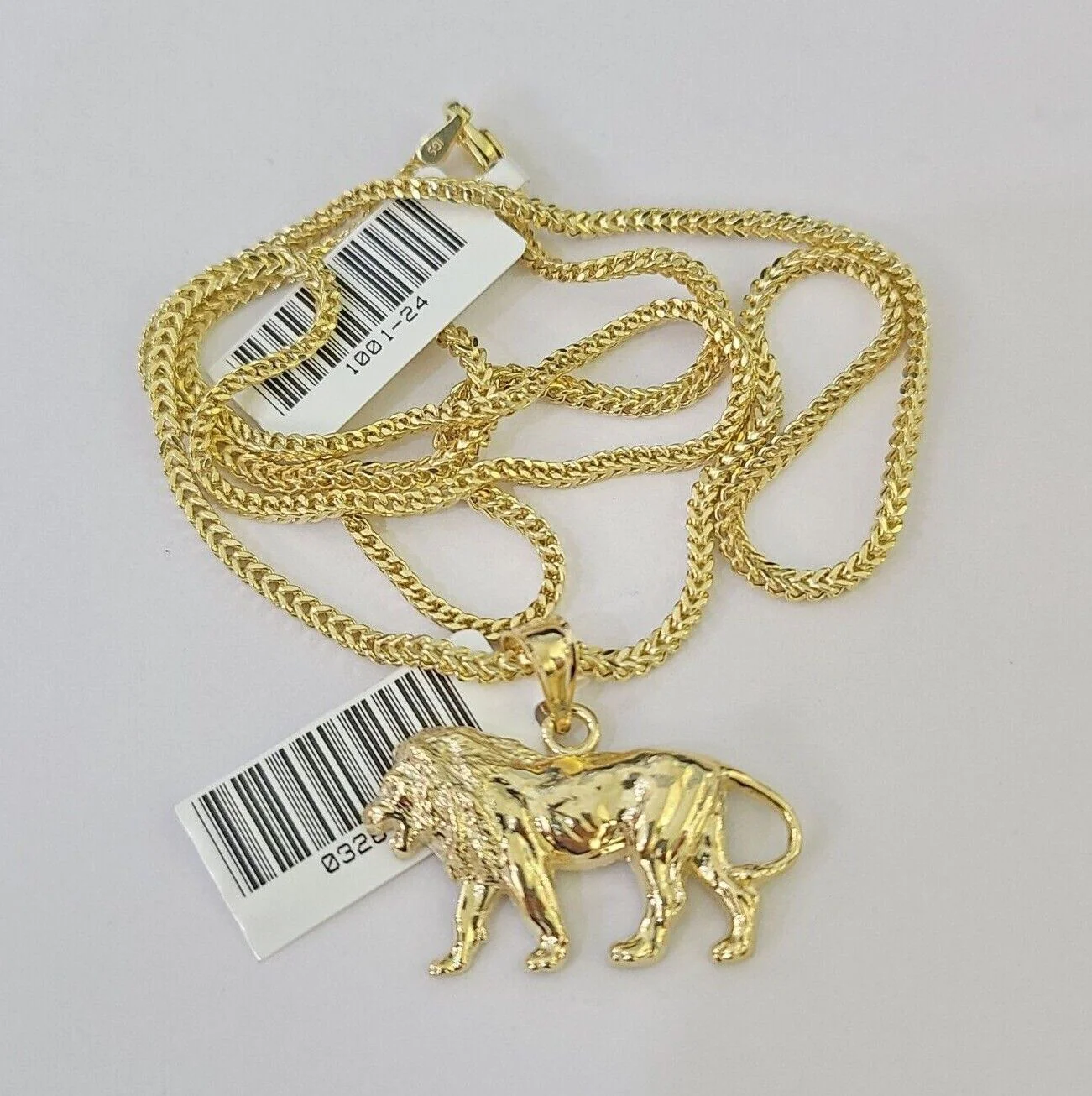 10K Franco Chain Lion Pendant Charm Necklace 16"-24" 2mm Yellow Gold SET - Image 3