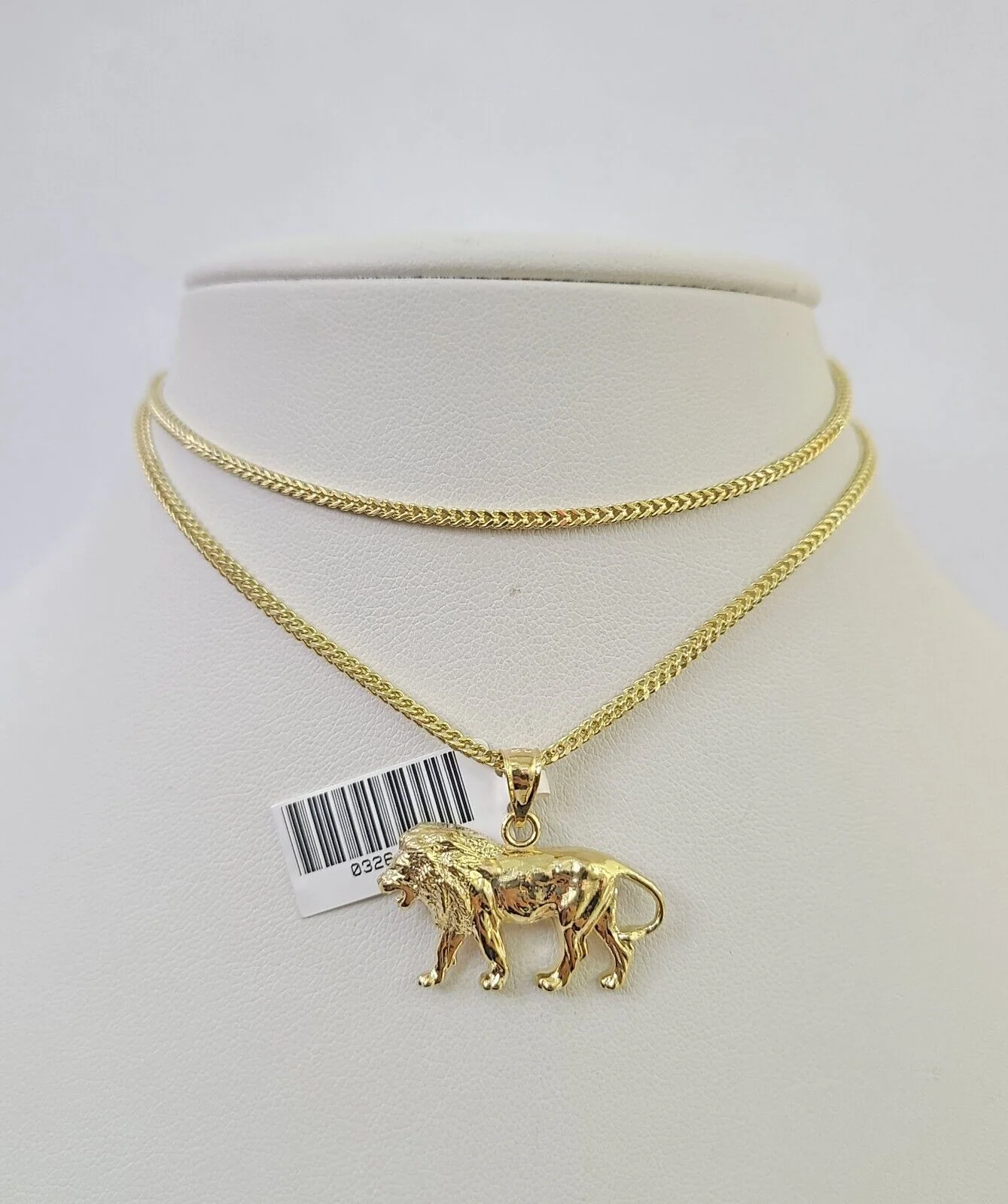 10K Franco Chain Lion Pendant Charm Necklace 16"-24" 2mm Yellow Gold SET - Image 4