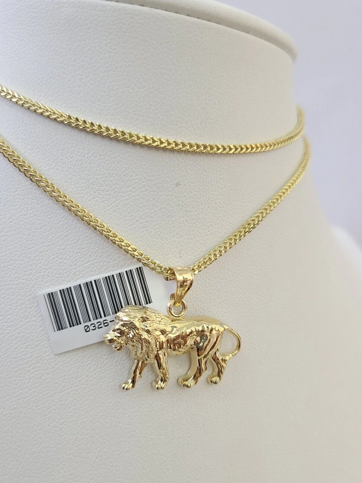 10K Franco Chain Lion Pendant Charm Necklace 16"-24" 2mm Yellow Gold SET - Image 5