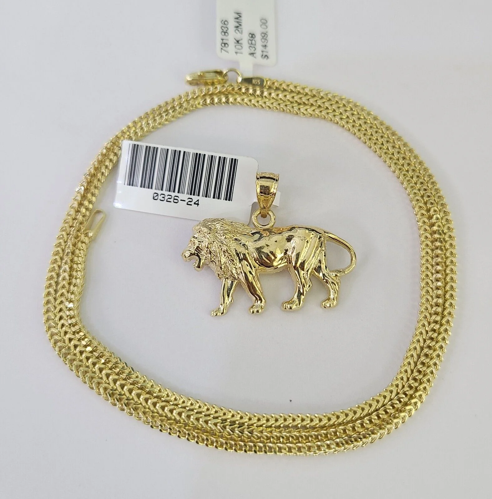 10K Franco Chain Lion Pendant Charm Necklace 16"-24" 2mm Yellow Gold SET - Image 6