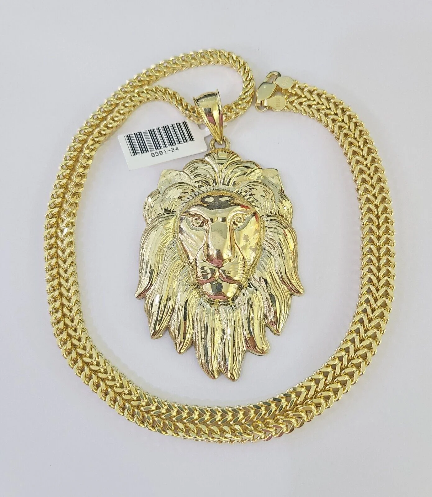 10K Franco Chain Lion Pendant Charm Necklace 20"-28" 4mm Gold SET Yellow - Image 3