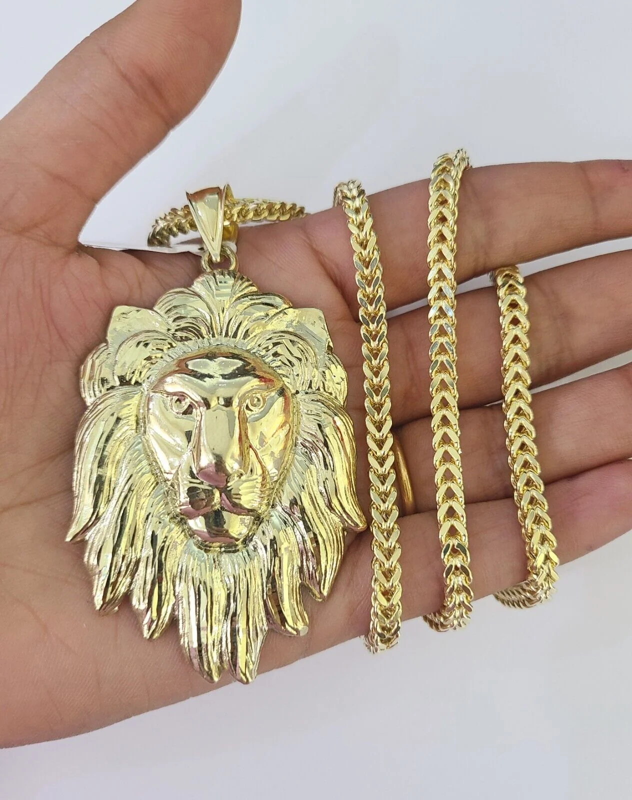 10K Franco Chain Lion Pendant Charm Necklace 20"-28" 4mm Gold SET Yellow - Image 4