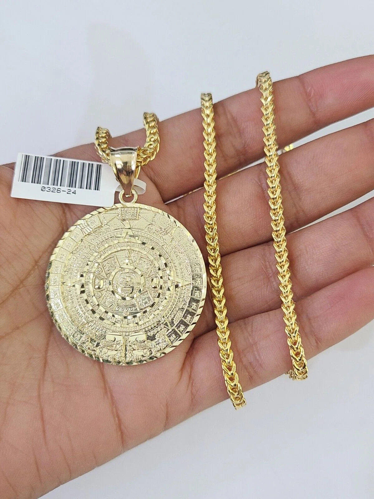 10K Franco Chain Mayan Calendar Pendant Charm Necklace 20"-26" 3mm Gold Yellow - Image 5