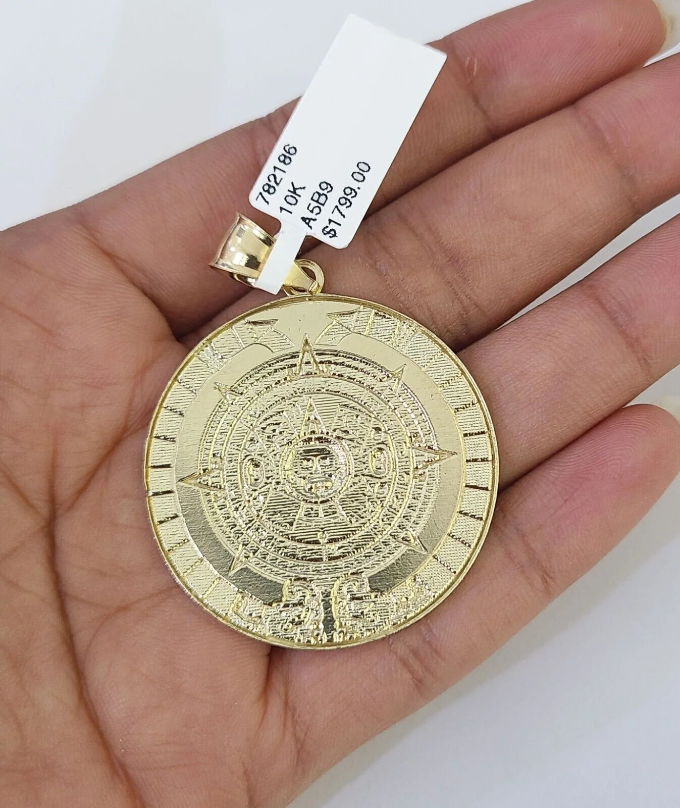 10K Franco Chain Mayan Calendar Pendant Charm Necklace 20"-26" 3mm Gold Yellow - Image 7