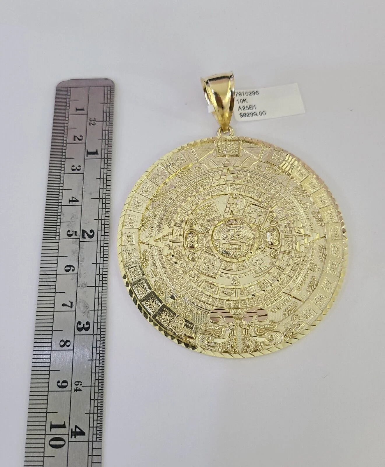 10K Franco Chain Mayan Calendar Pendant Charm Necklace 20"-26" 5mm Gold SET - Image 2