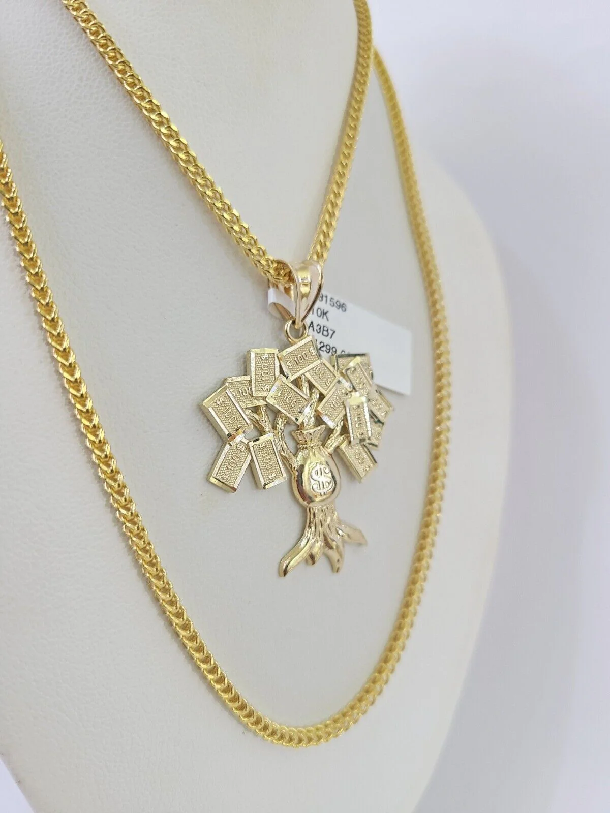 10K Franco Chain Money Tree Pendant Charm Necklace 20"-26" 2.5mm Yellow Gold - Image 2