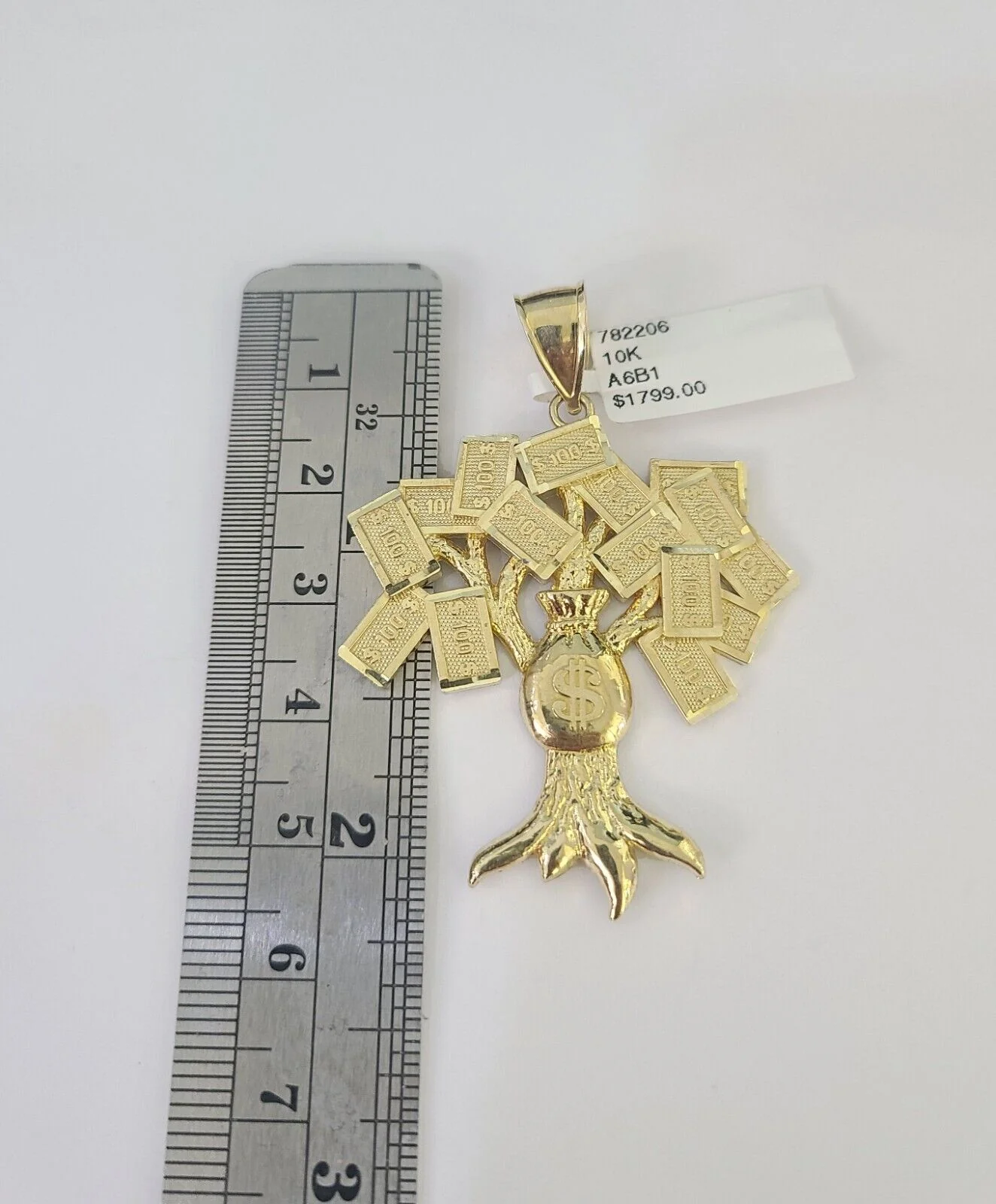 10K Franco Chain Money Tree Pendant Charm Necklace 20"-28" 4mm Yellow Gold SET - Image 2