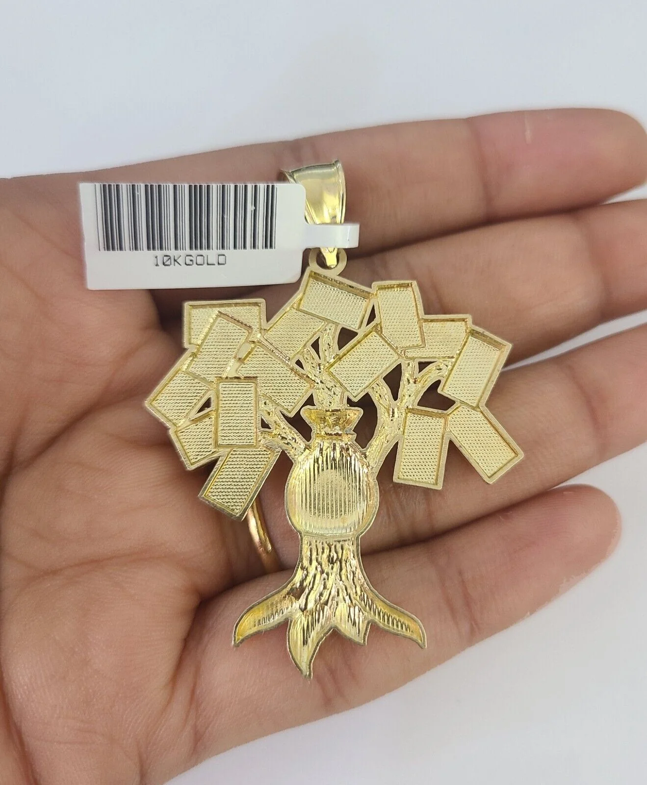 10K Franco Chain Money Tree Pendant Charm Necklace 20"-28" 4mm Yellow Gold SET - Image 6
