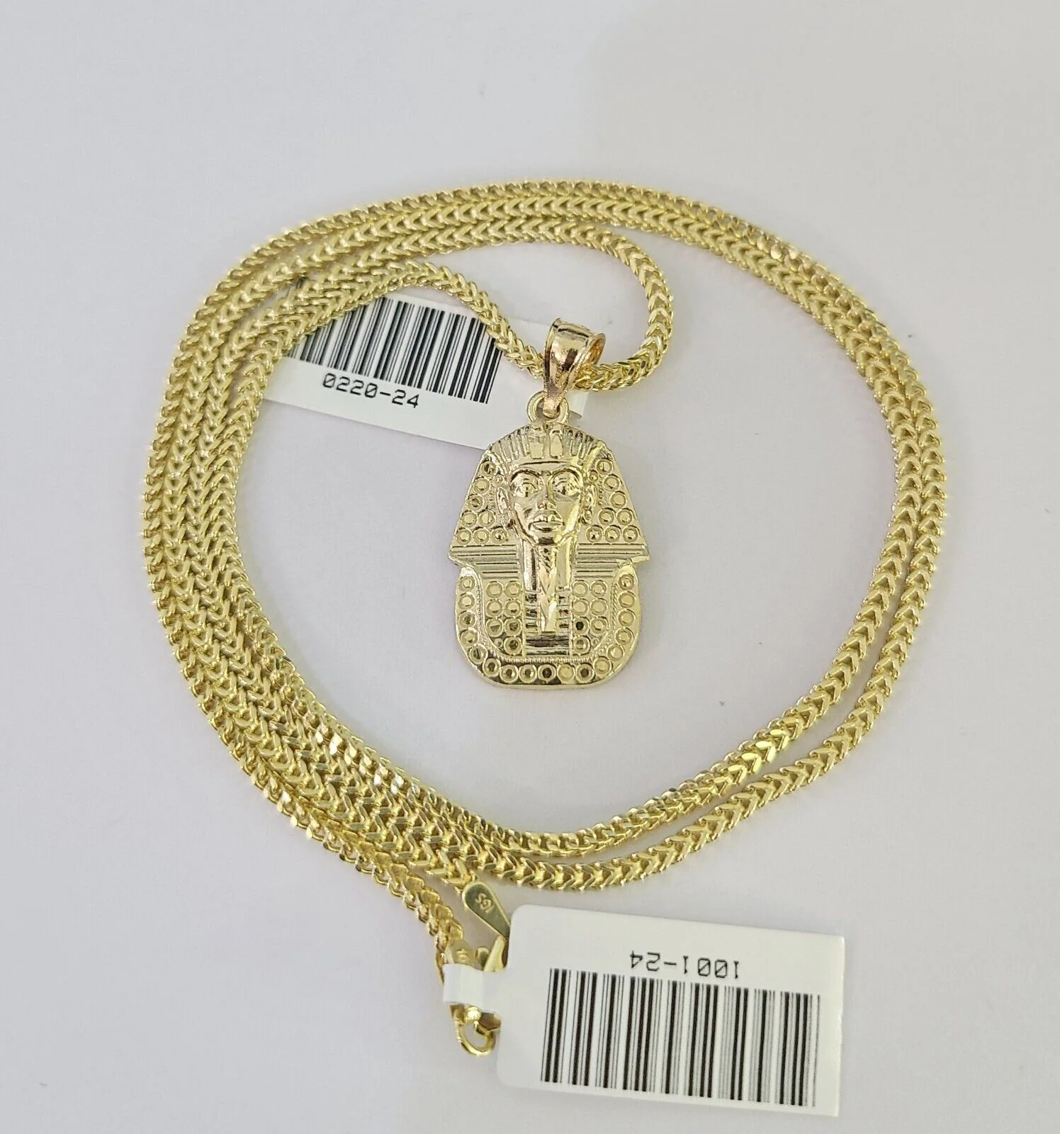 10K Franco Chain Pharaoh Pendant Charm Necklace 16"-24" 2mm Gold SET Yellow - Image 3