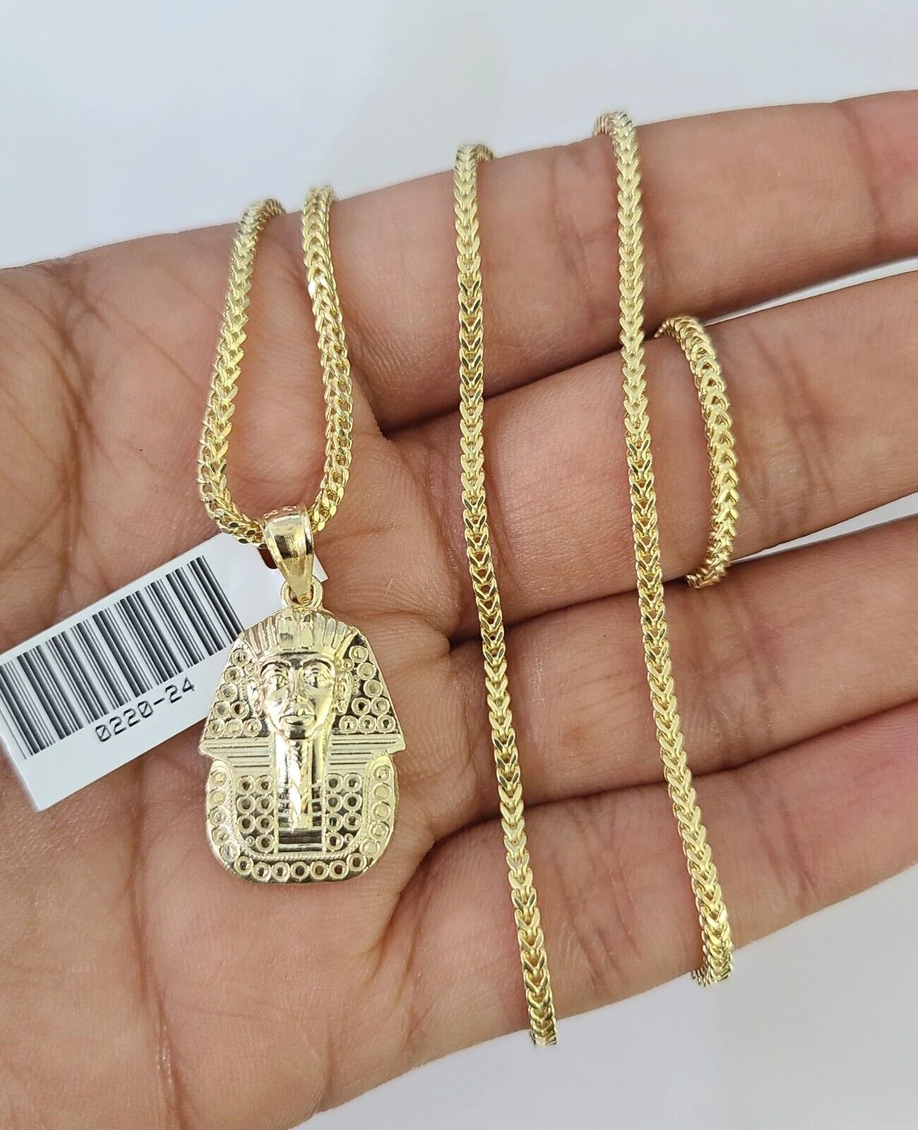 10K Franco Chain Pharaoh Pendant Charm Necklace 16"-24" 2mm Gold SET Yellow - Image 4