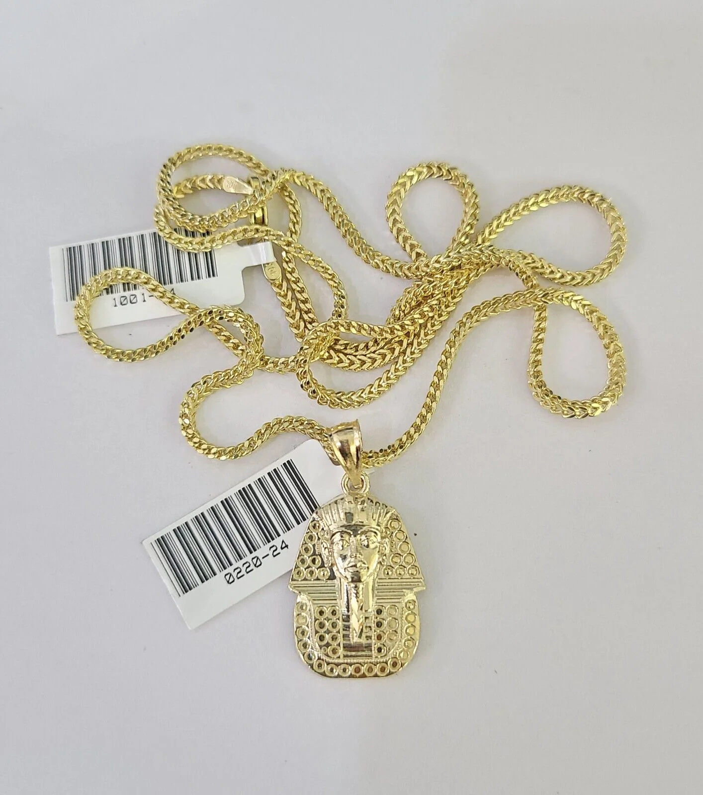 10K Franco Chain Pharaoh Pendant Charm Necklace 16"-24" 2mm Gold SET Yellow - Image 5