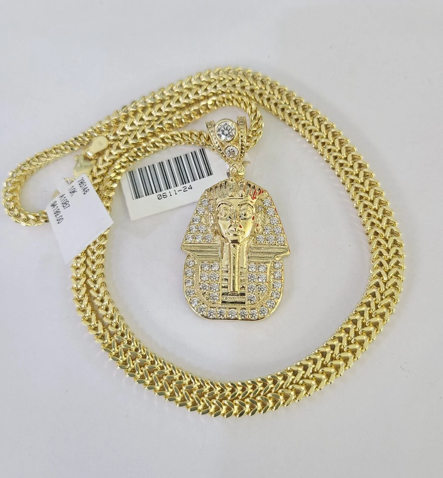 10K Franco Chain Pharaoh Pendant Charm Necklace 20"-26" 3mm Gold Yellow SET - Image 3