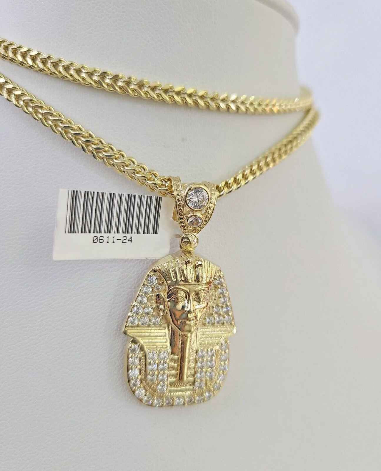 10K Franco Chain Pharaoh Pendant Charm Necklace 20"-26" 3mm Gold Yellow SET - Image 6