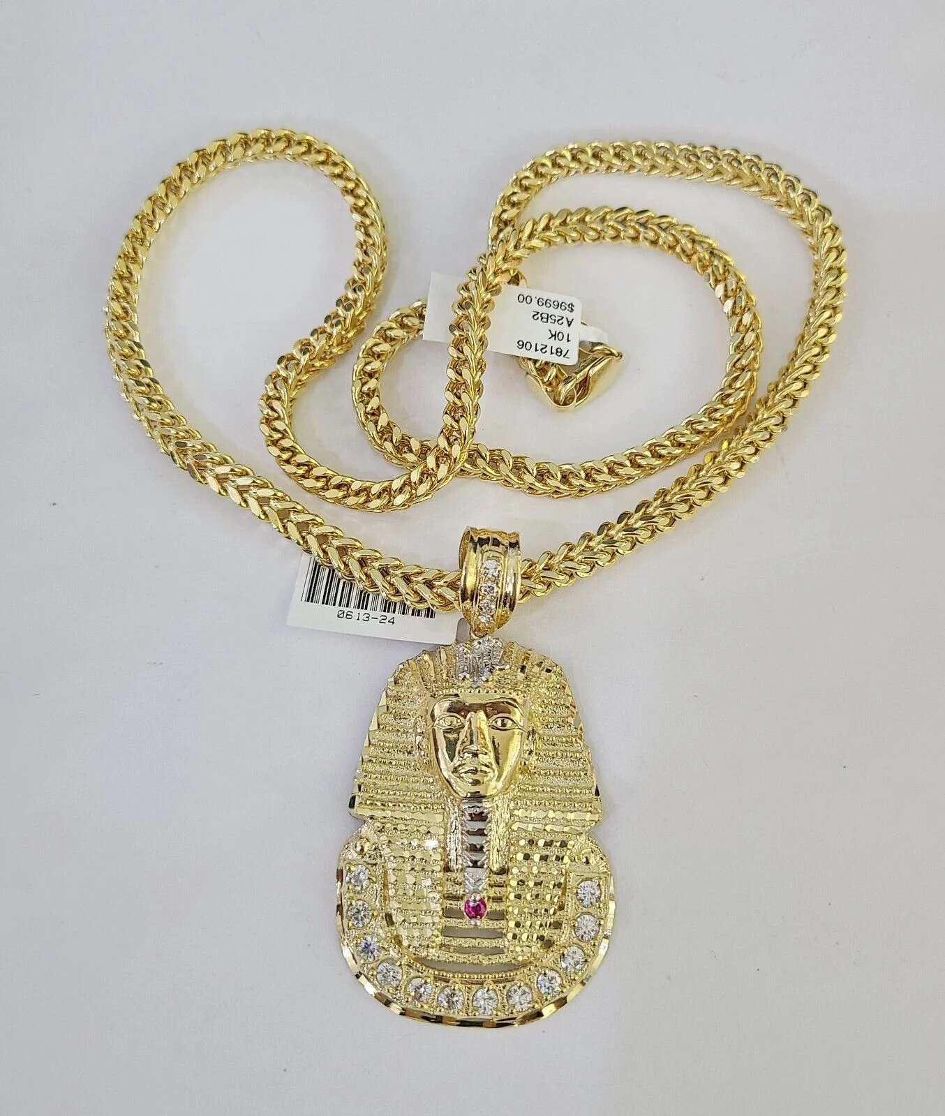 10K Franco Chain Pharaoh Pendant Charm Necklace 20"-26" 5mm Yellow Gold SET - Image 5